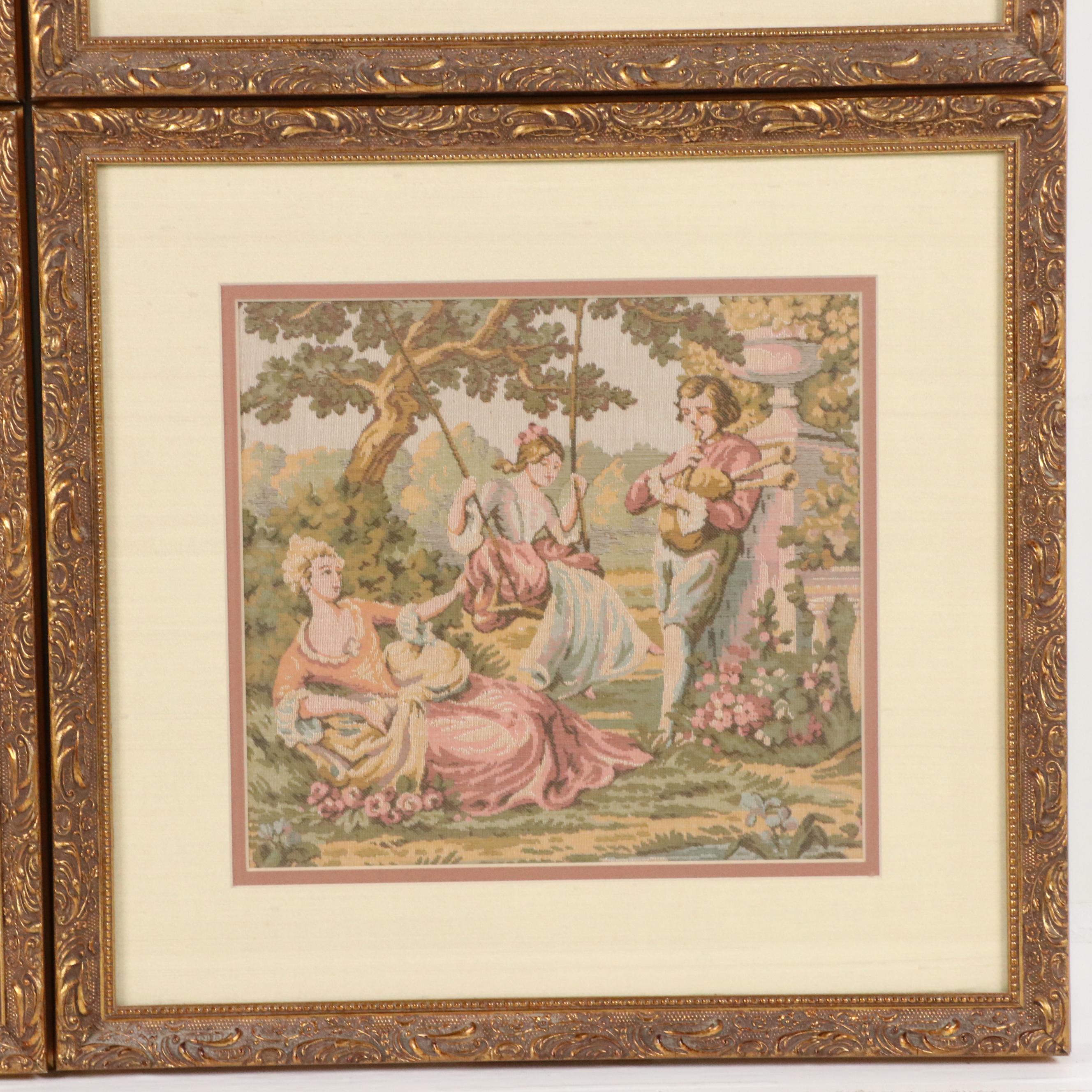 Framed Gobelin Rococo Style Woven Tapestries