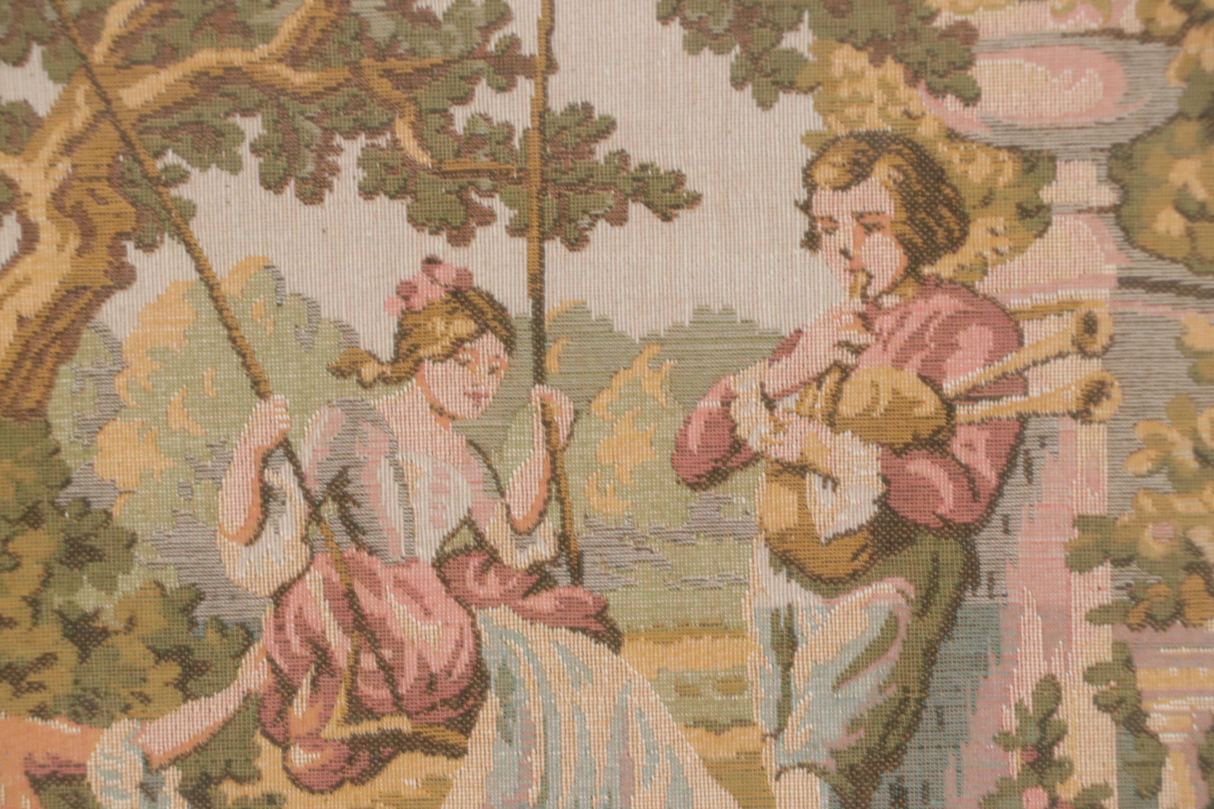 Framed Gobelin Rococo Style Woven Tapestries