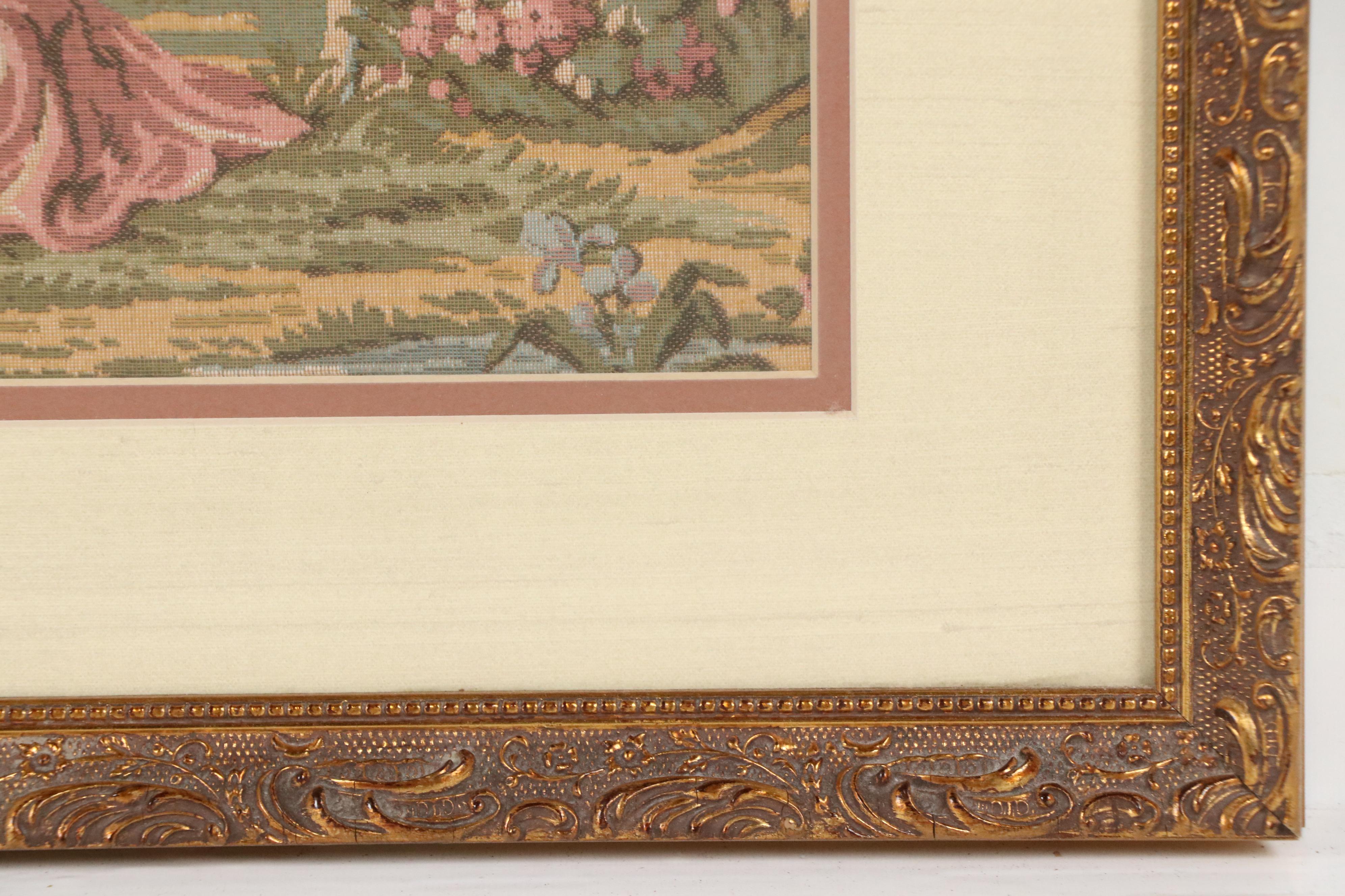 Framed Gobelin Rococo Style Woven Tapestries