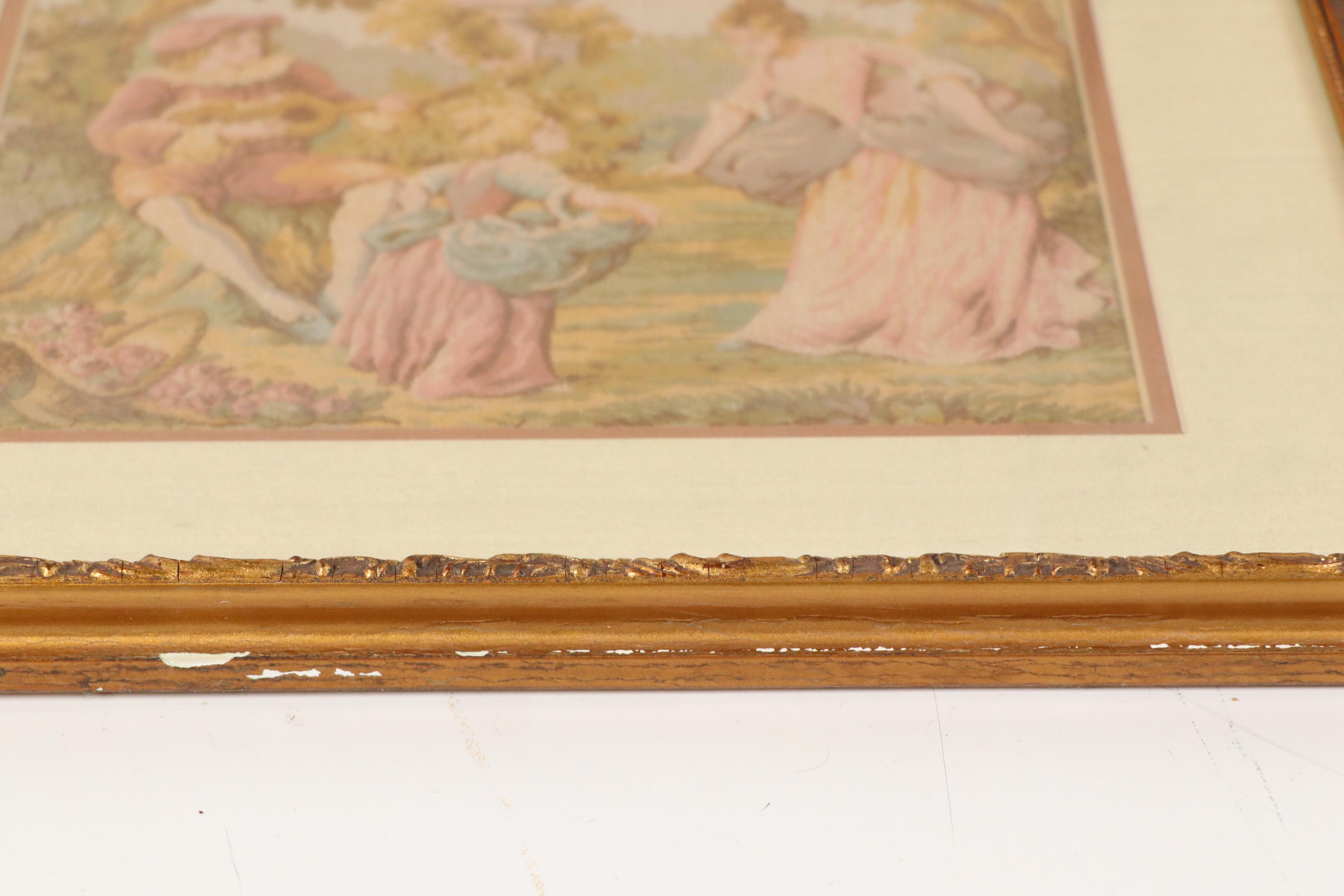 Framed Gobelin Rococo Style Woven Tapestries