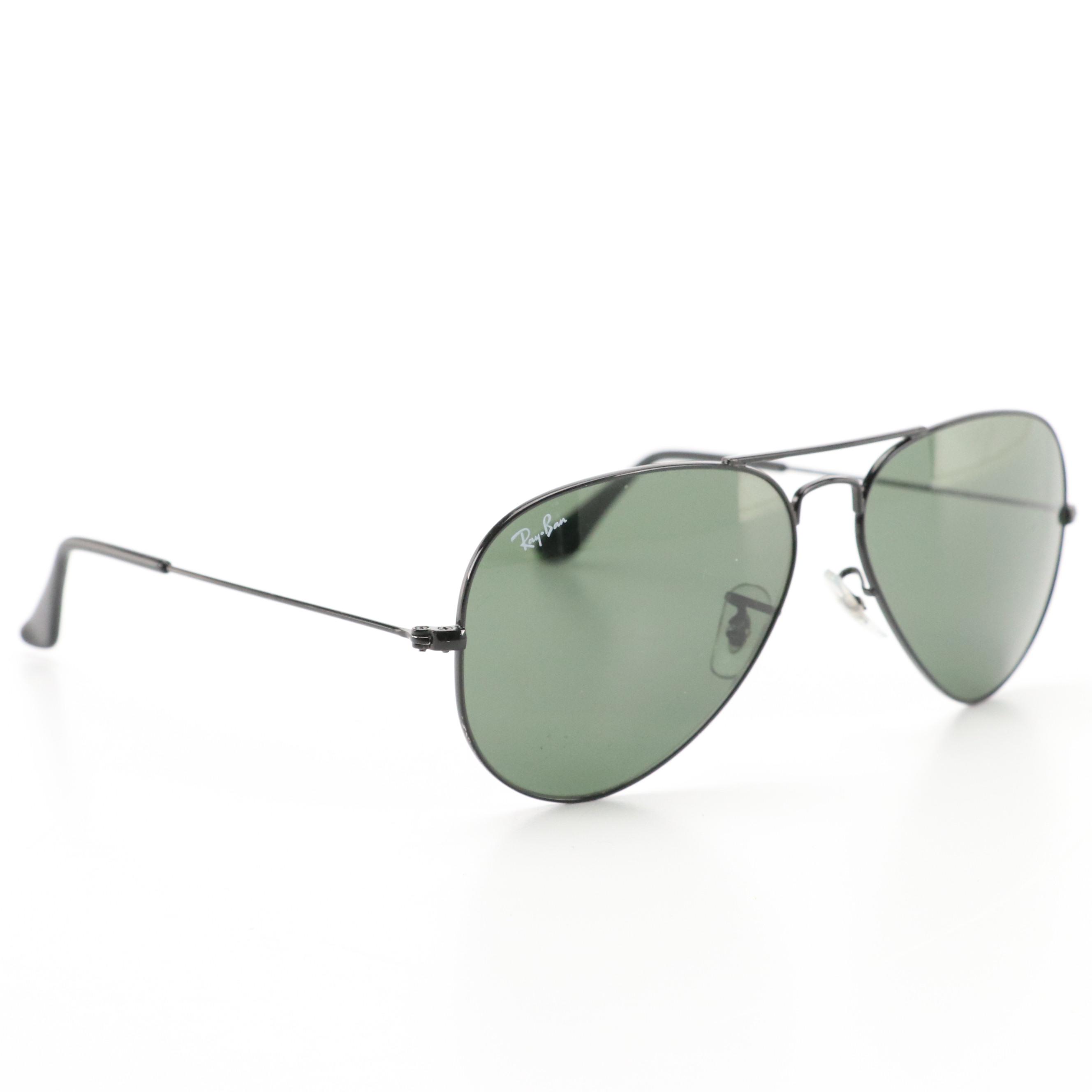 Ray-Ban RB3025 Black and Green Aviator Large Metal Sunglasses in Case