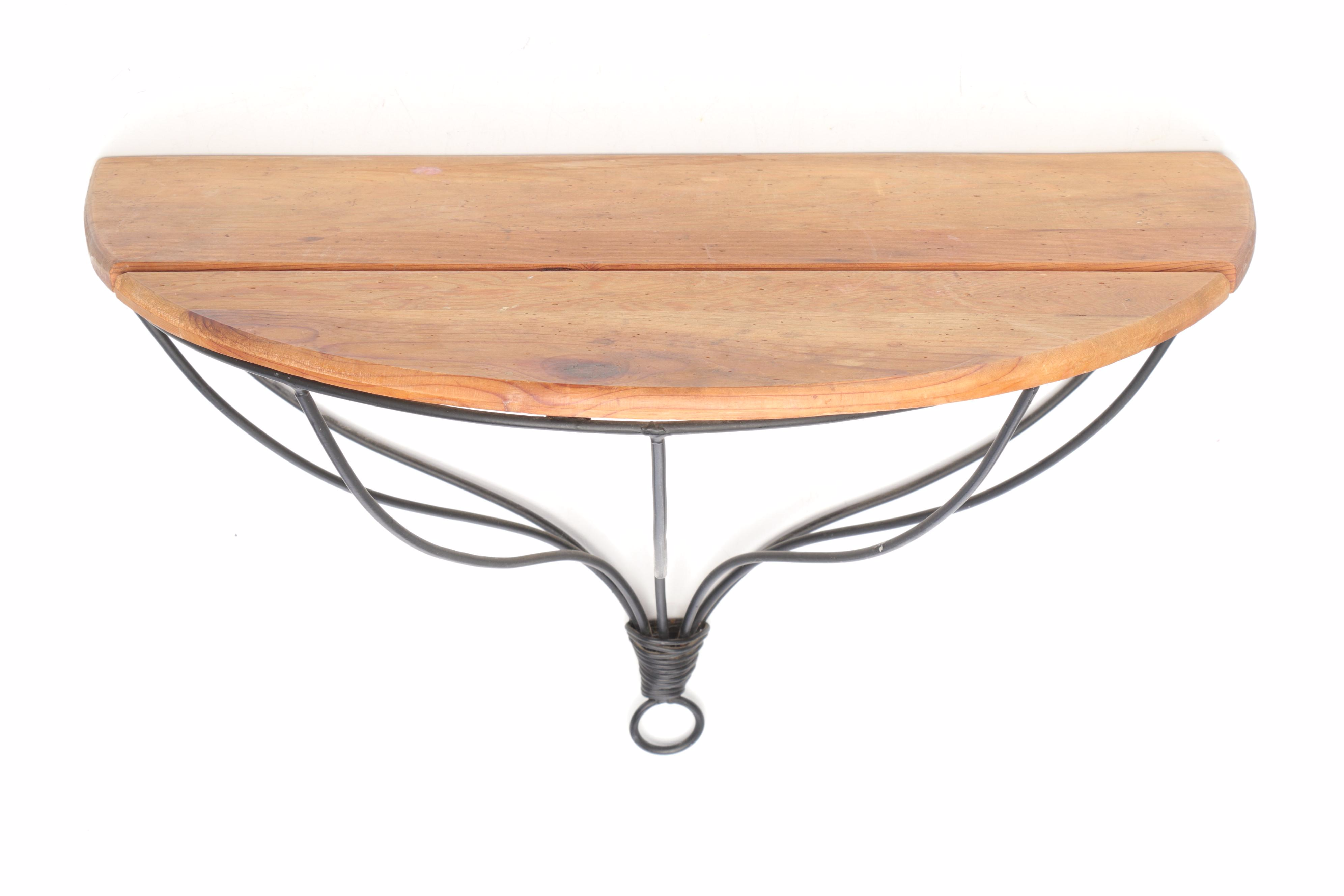 Rustic Style Wood and Wrought Iron Shelf with Other Home Décor