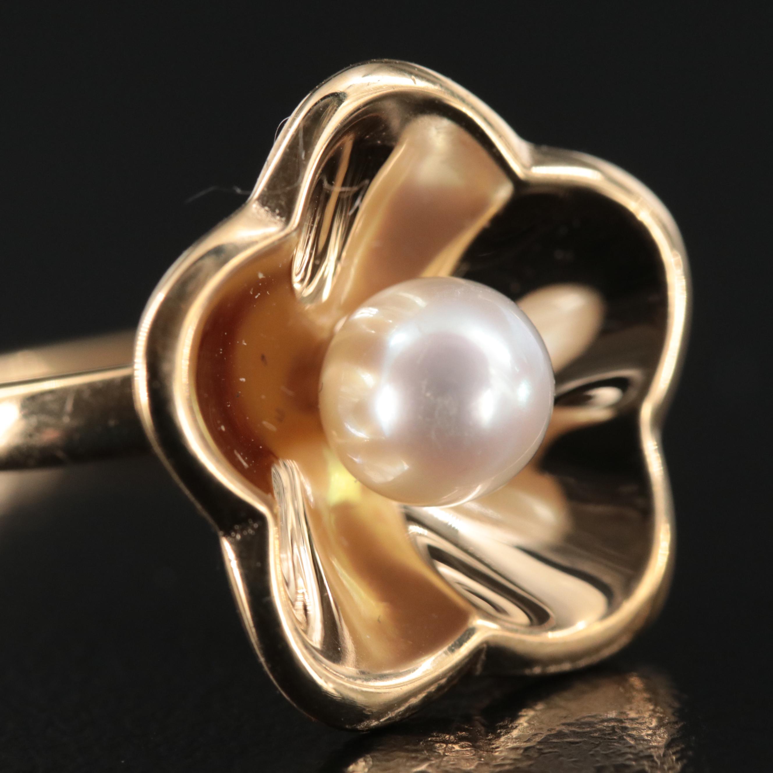 14K Pearl Flower Ring