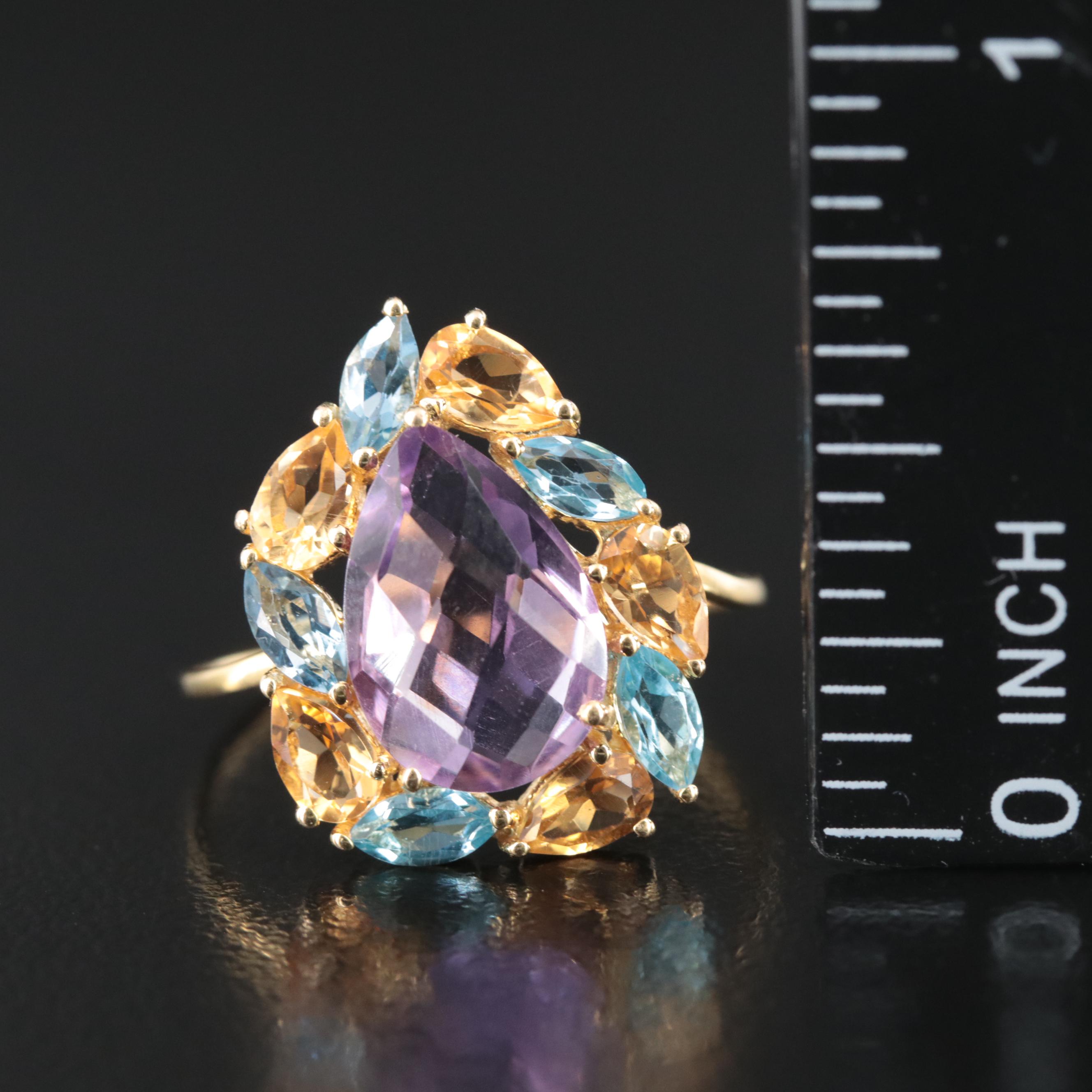 14K Amethyst, Topaz and Citrine Ring
