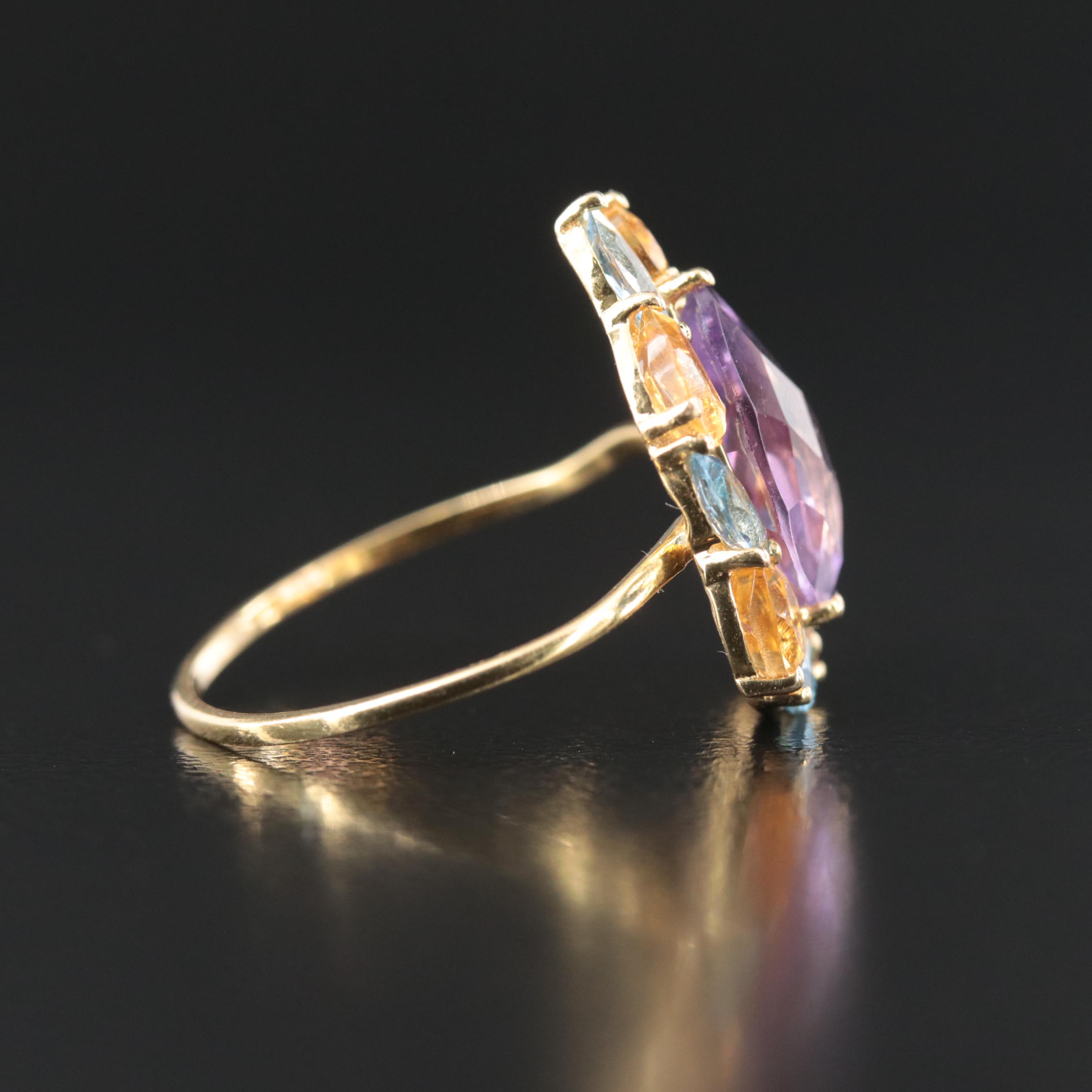 14K Amethyst, Topaz and Citrine Ring