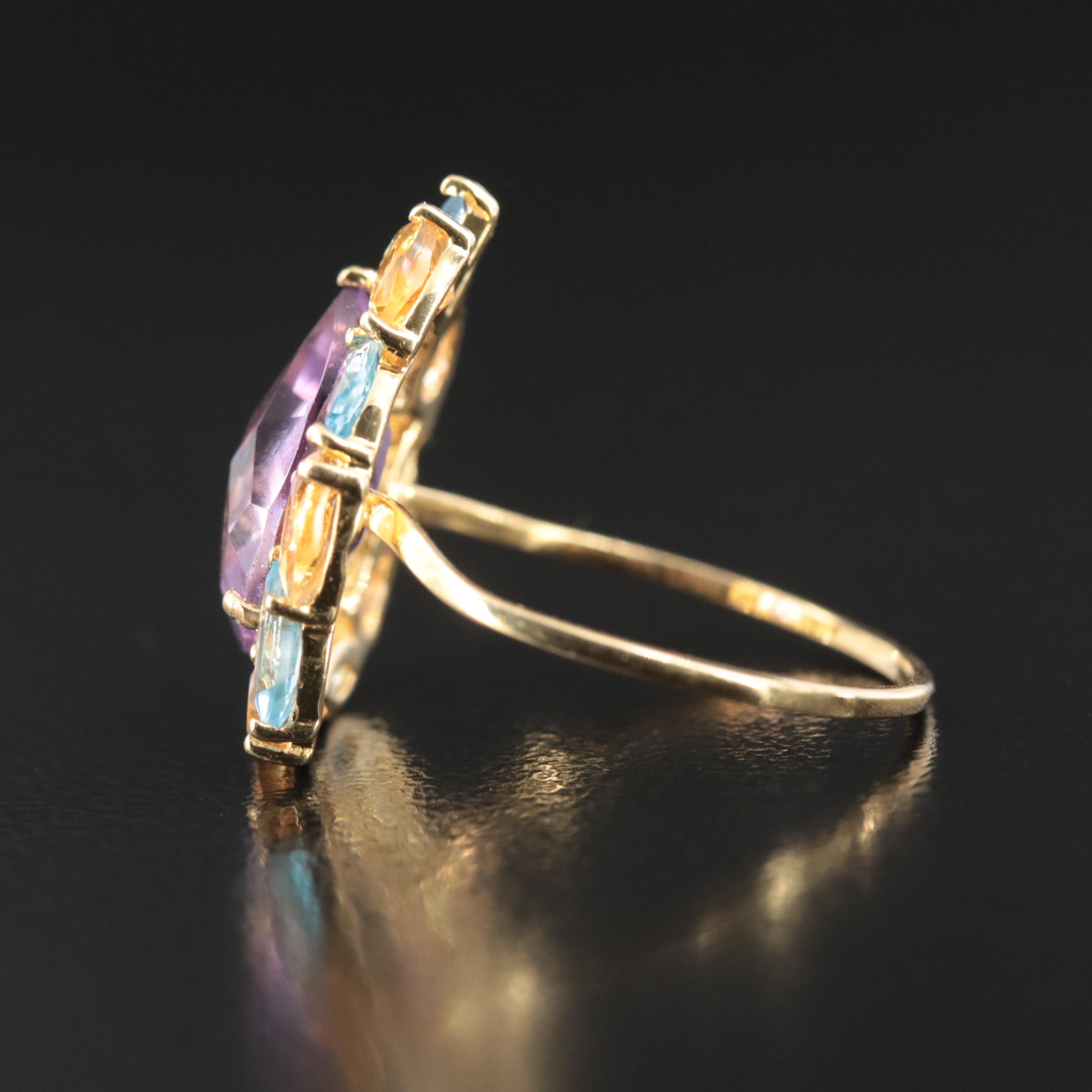 14K Amethyst, Topaz and Citrine Ring