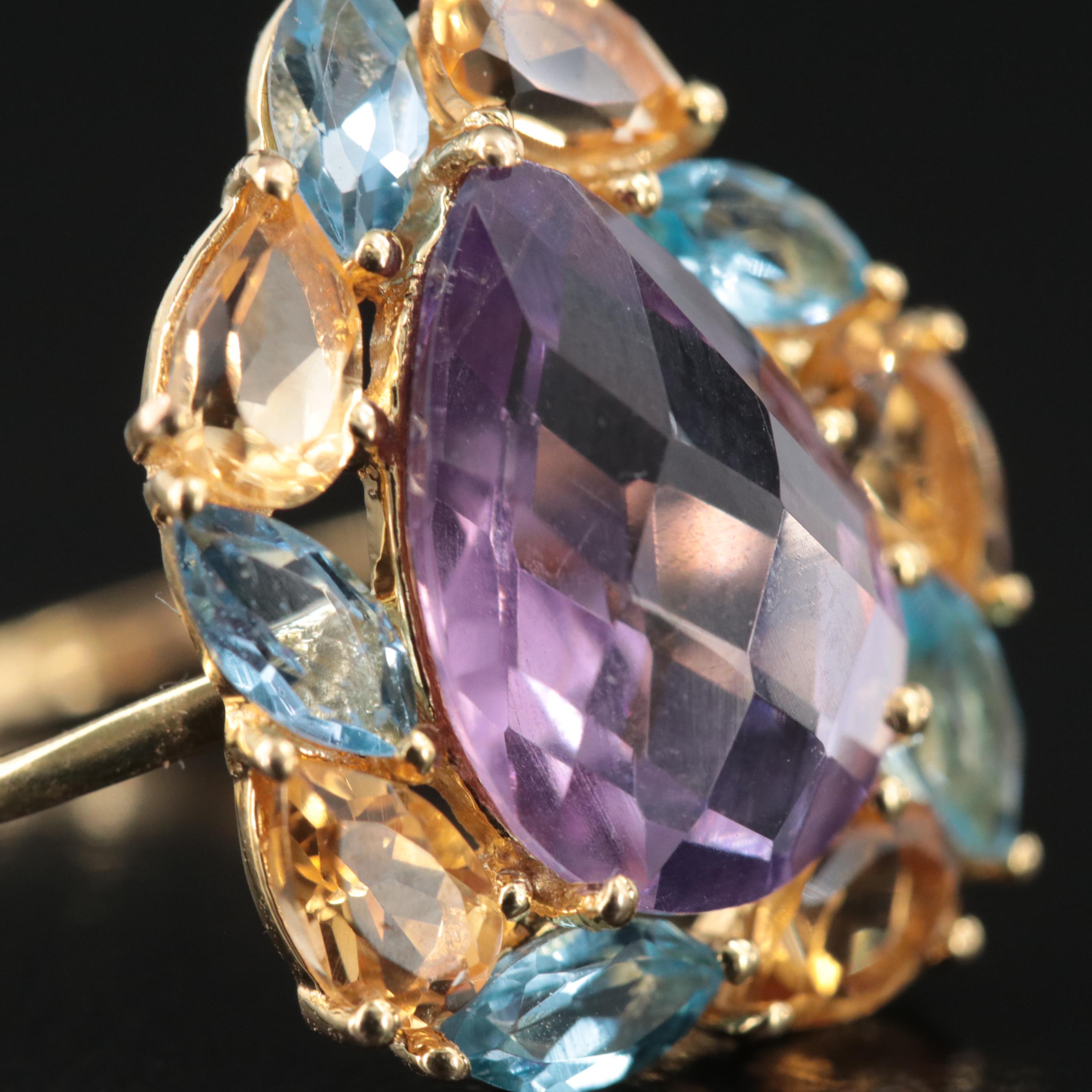 14K Amethyst, Topaz and Citrine Ring
