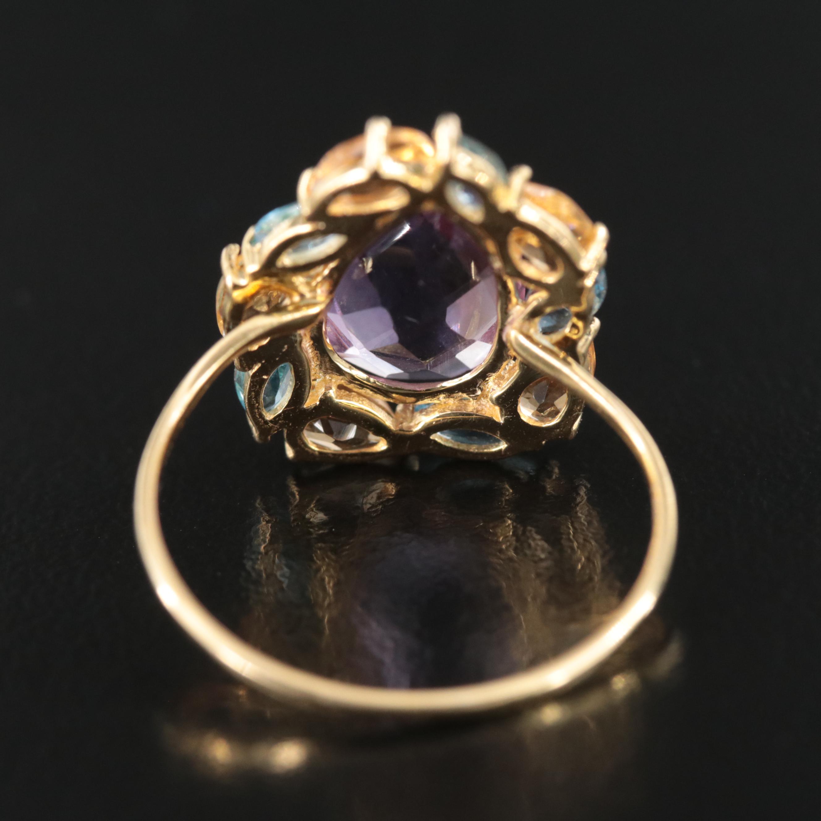 14K Amethyst, Topaz and Citrine Ring