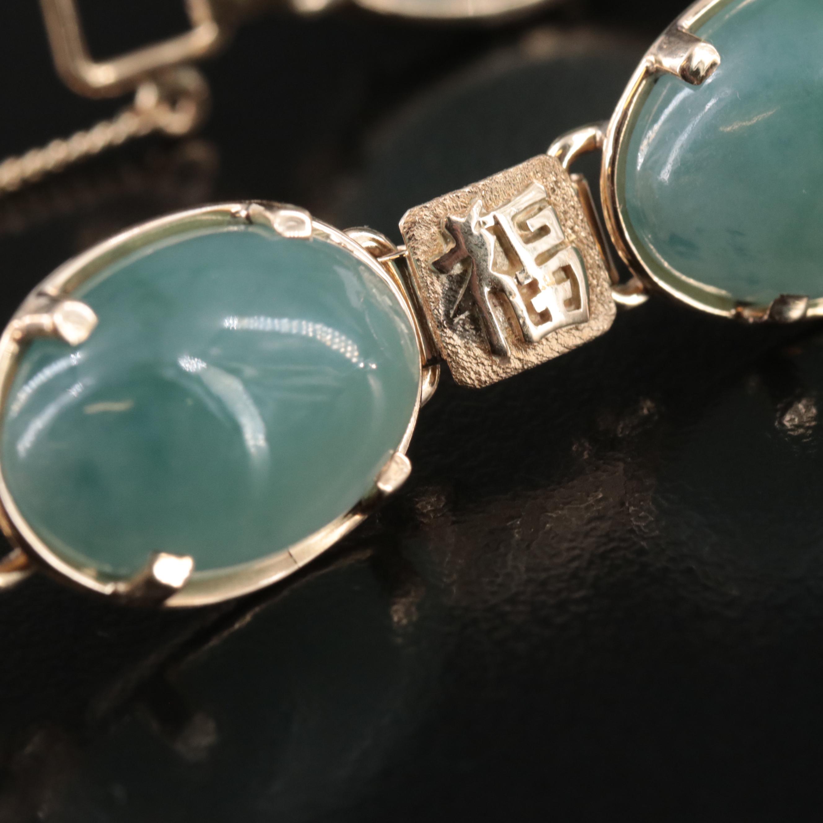 MING'S 14K Jadeite Bracelet with Chinese Characters