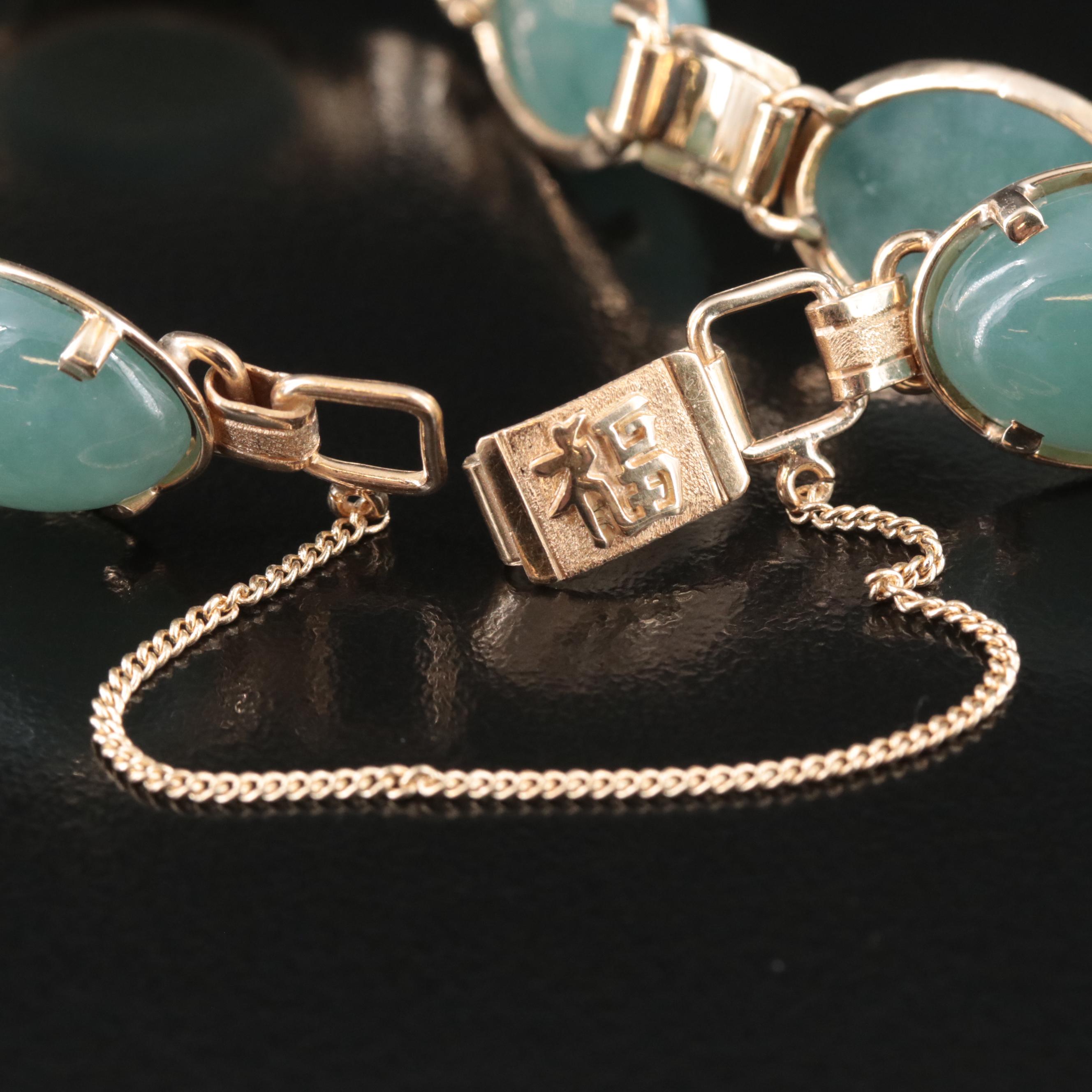 MING'S 14K Jadeite Bracelet with Chinese Characters
