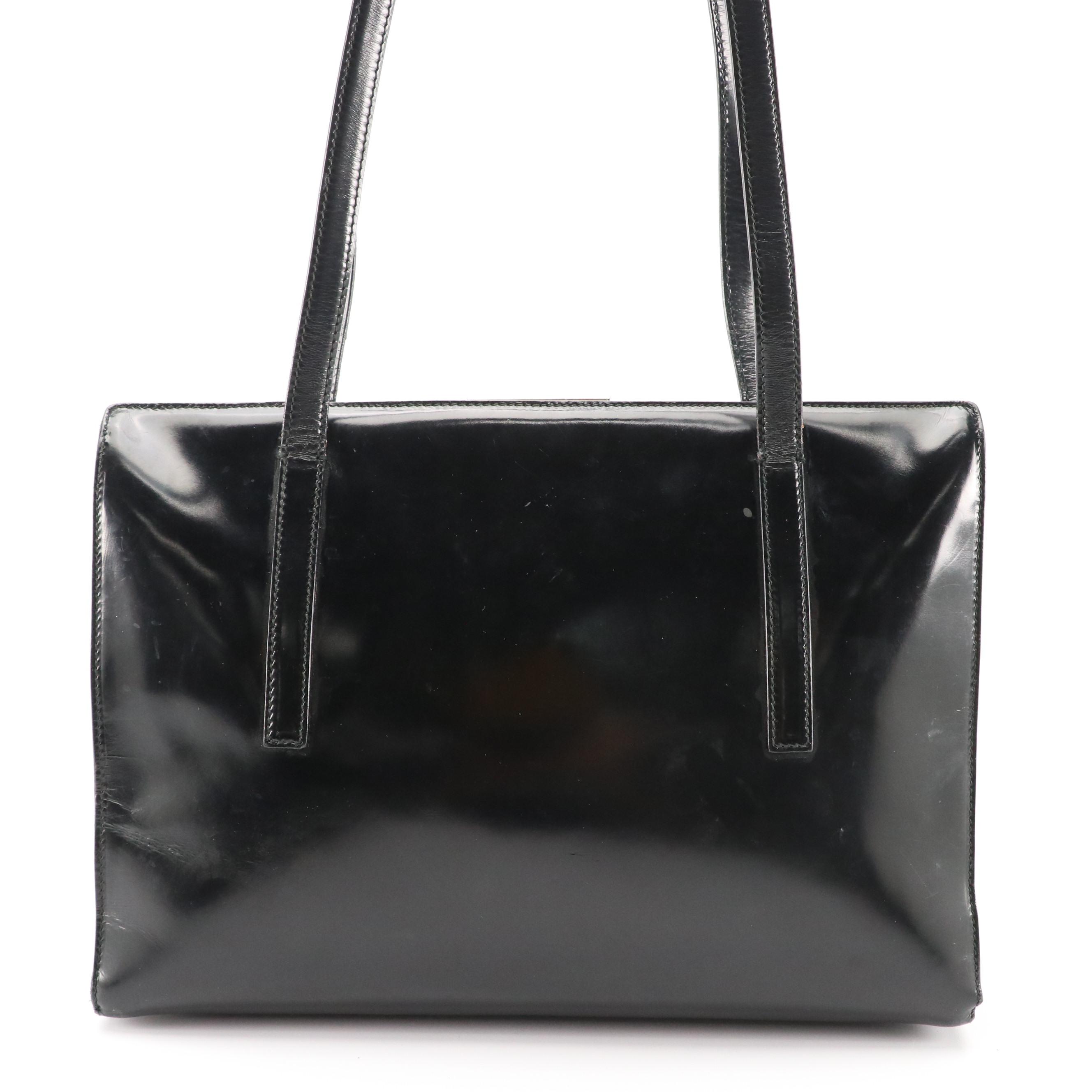 Prada Vintage Black Patent Leather Push Lock Frame Shoulder Bag