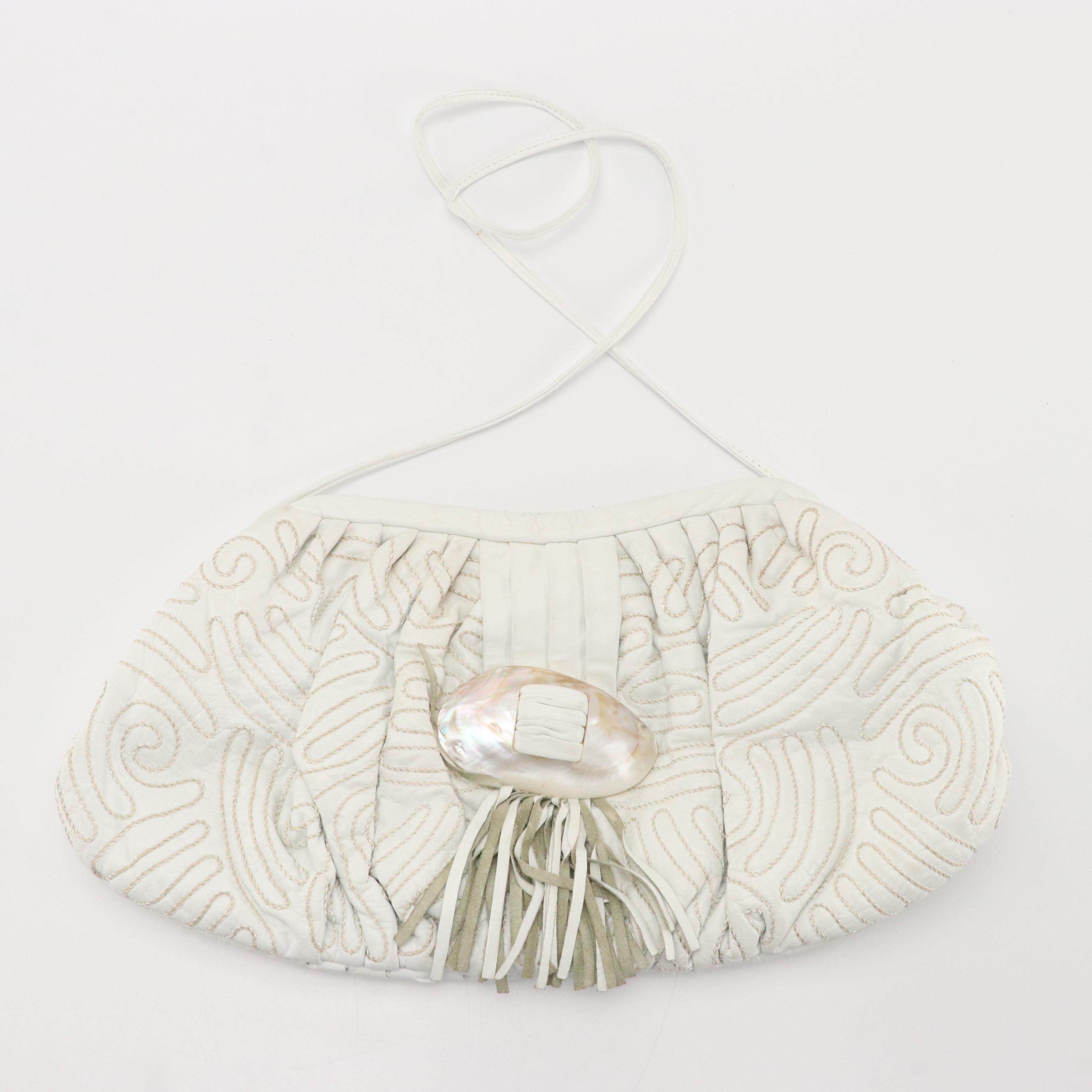 The Bay Boutique White Leather Shell Crossbody Maxi Clutch, Other Frame Bag