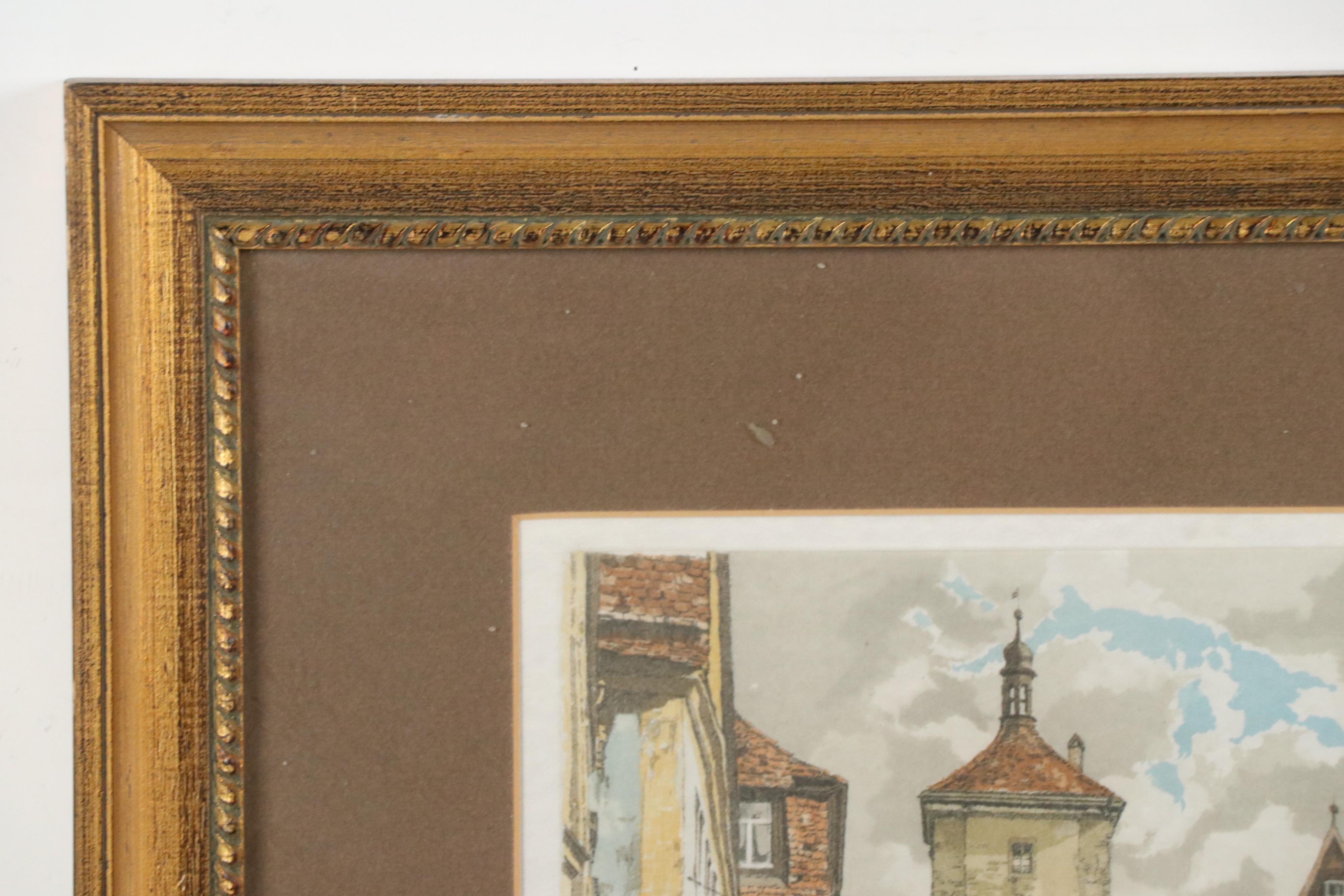 Hans Figura Etching on Silk of Rothenburg ob der Tauber Scene