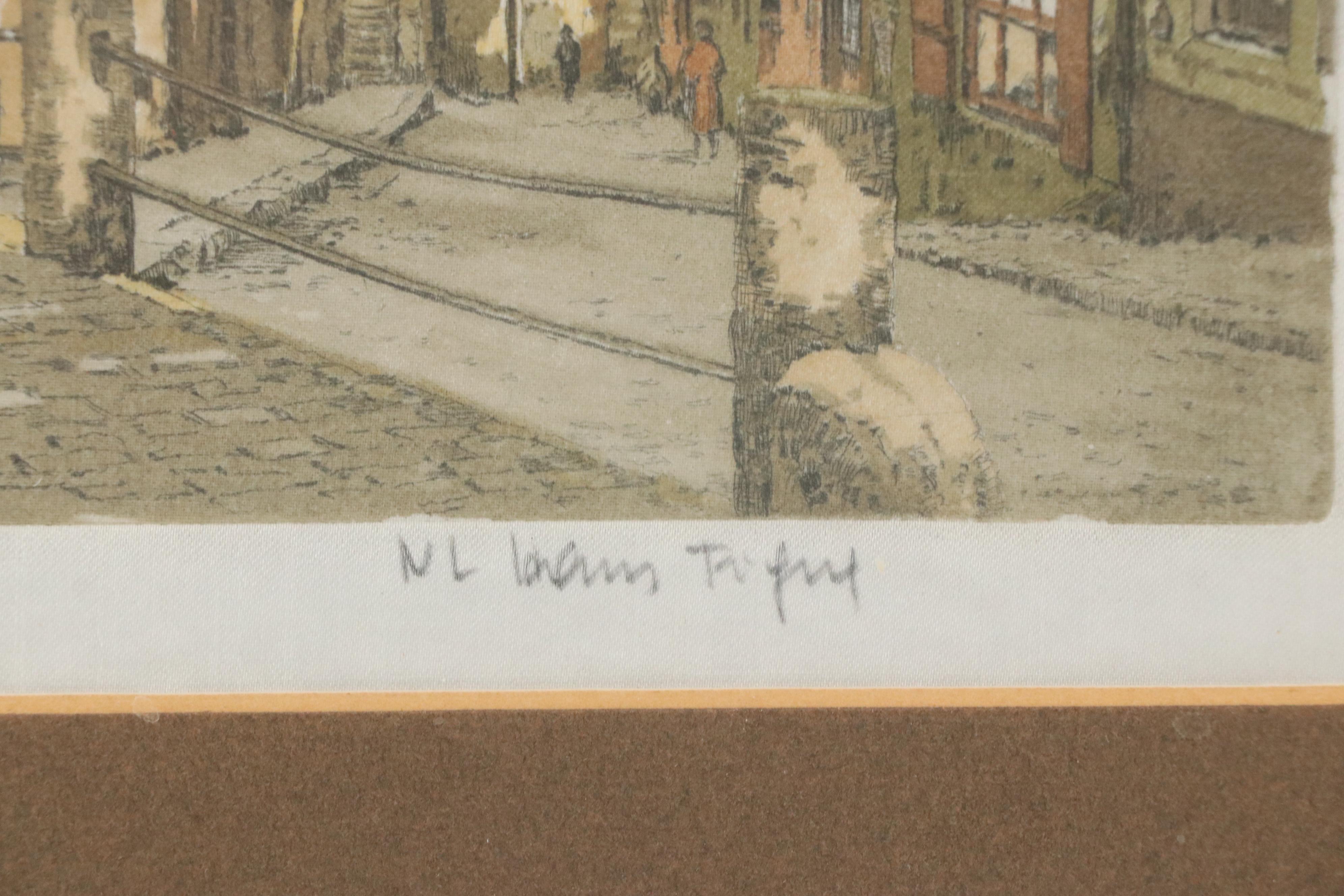 Hans Figura Etching on Silk of Rothenburg ob der Tauber Scene