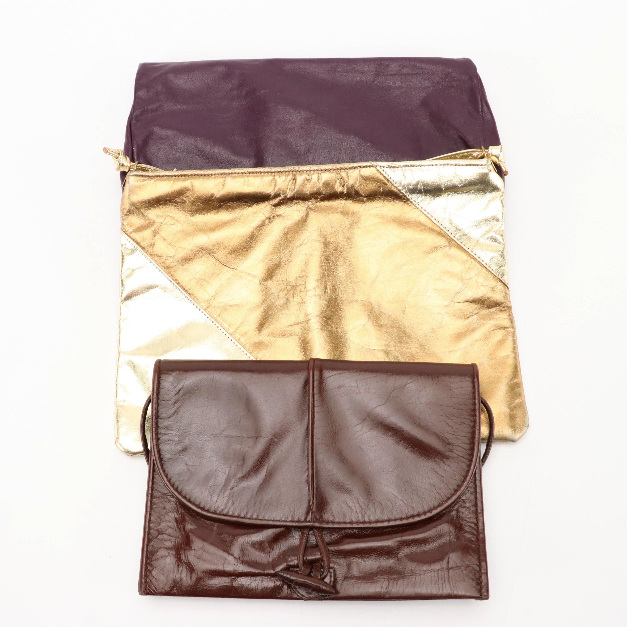 Dover Alto Estilo Flap Bag, Other Gold Leather Shoulder Bag & Purple Zip Pouch