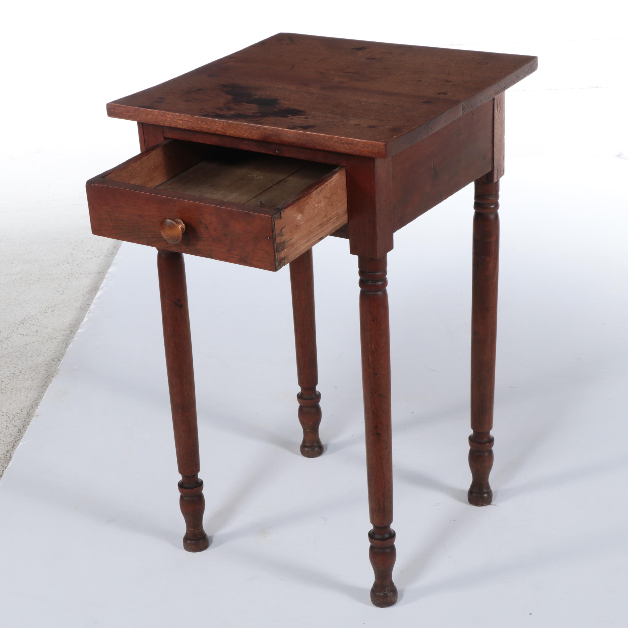 American Primitive Walnut Side Table, 19th Century