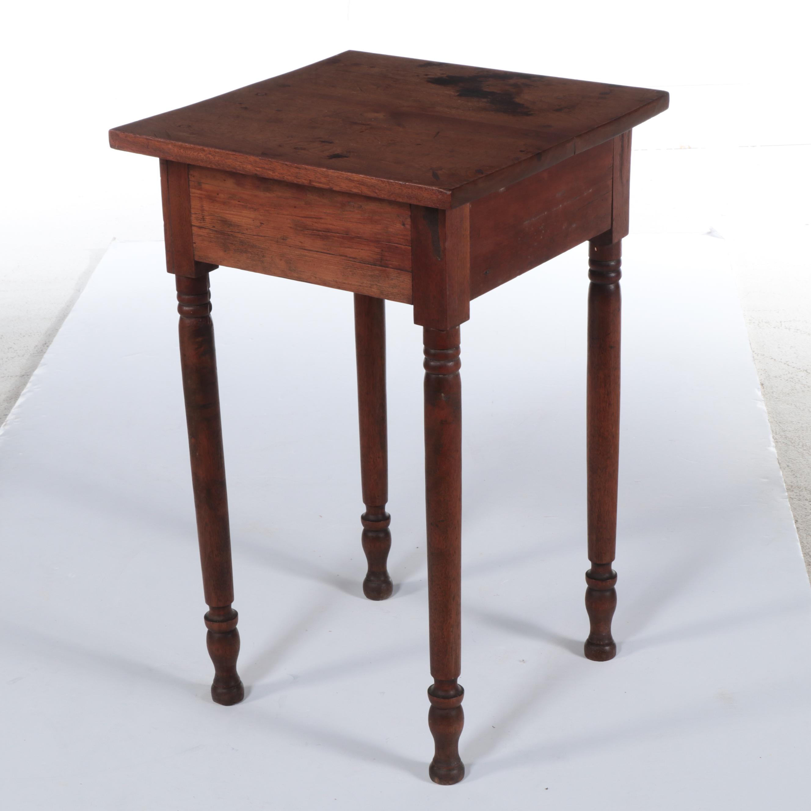 American Primitive Walnut Side Table, 19th Century