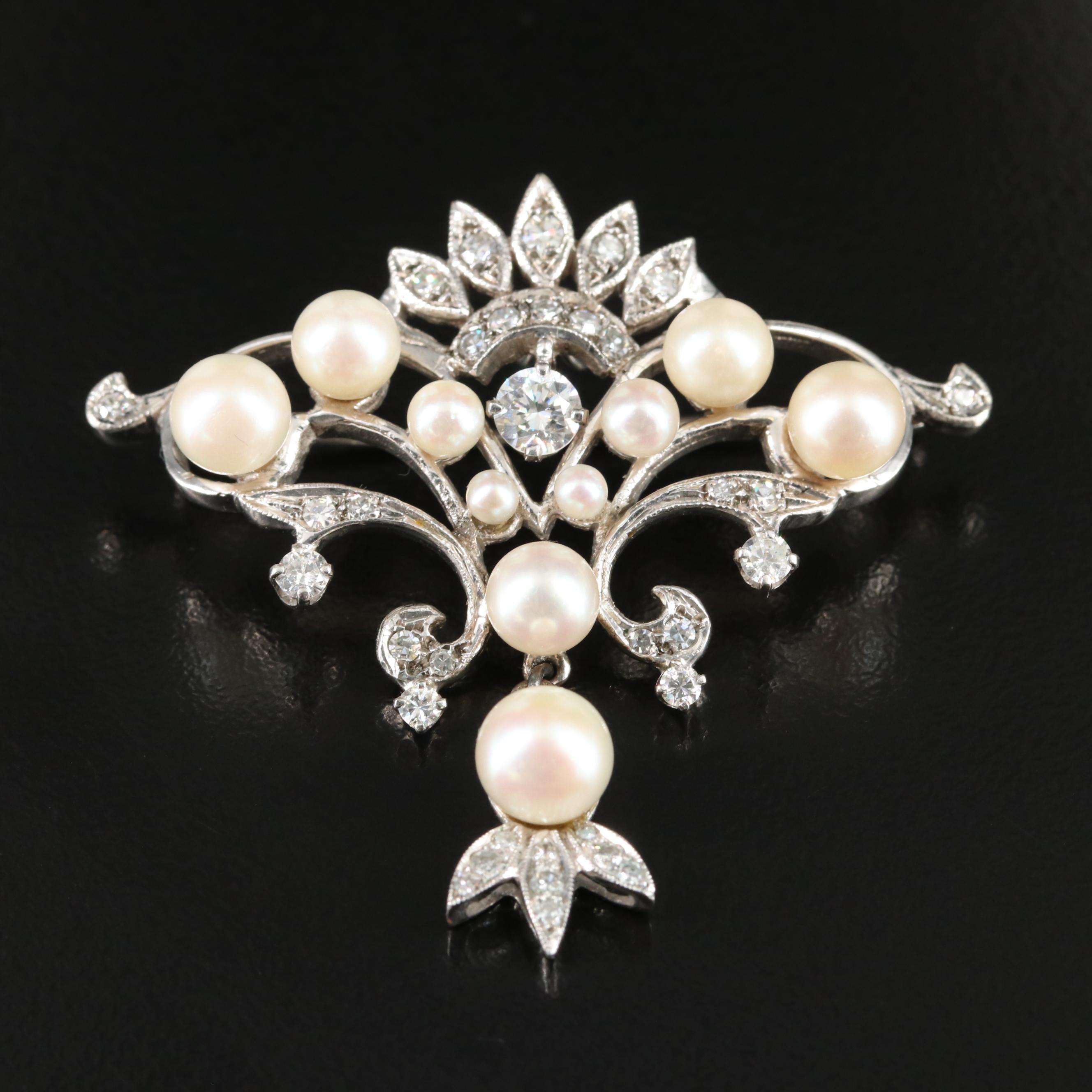 14K Pearl and Diamond Converter Brooch