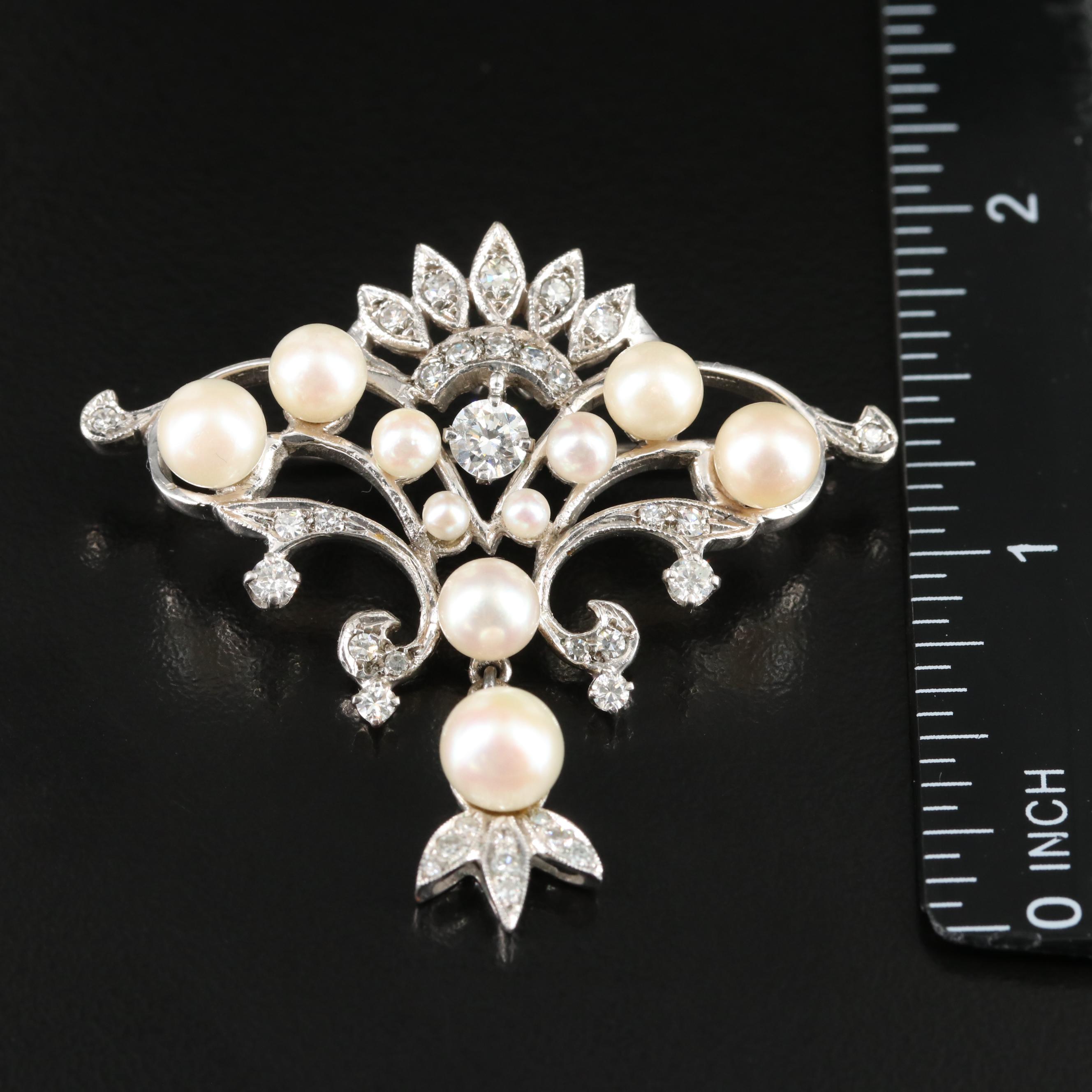 14K Pearl and Diamond Converter Brooch