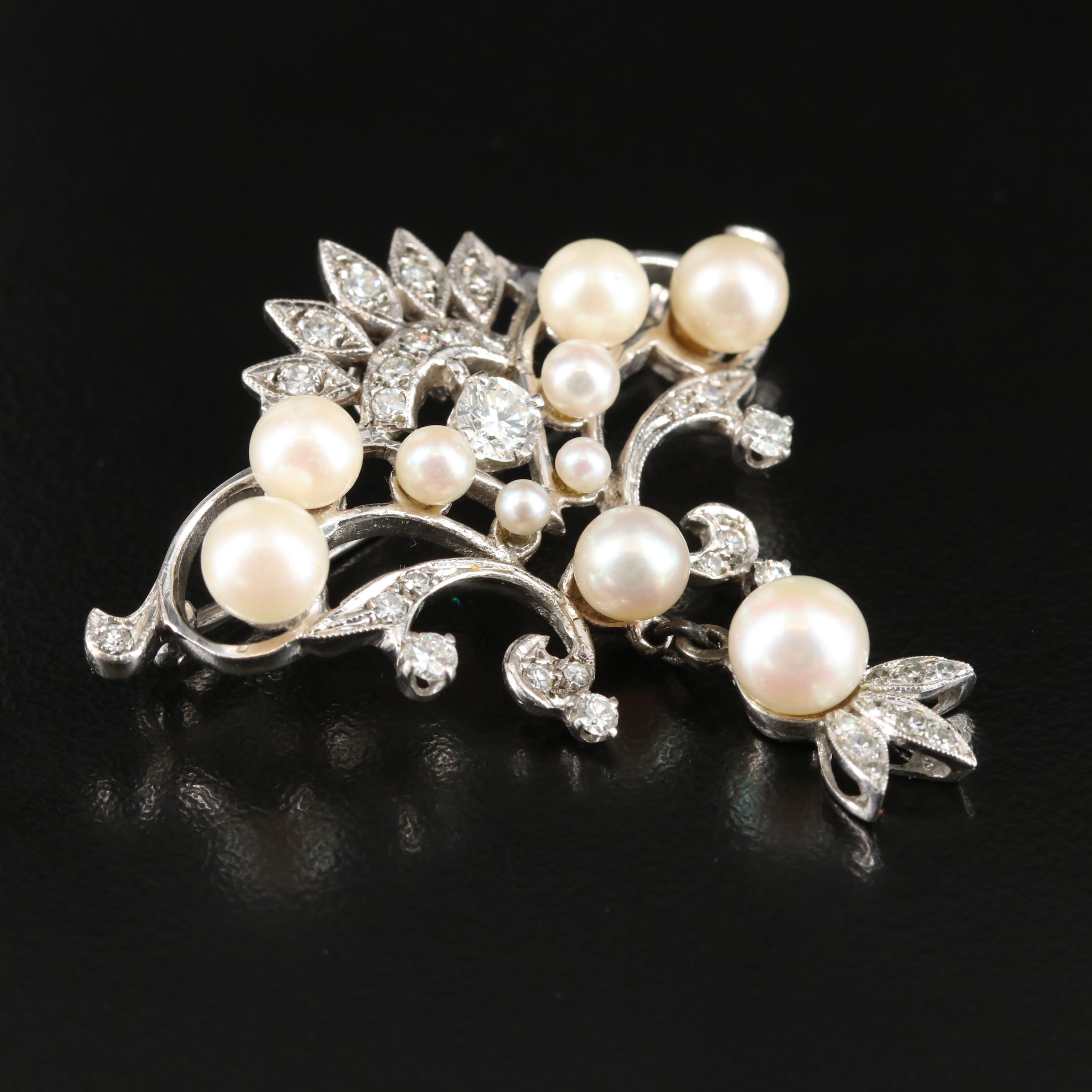 14K Pearl and Diamond Converter Brooch