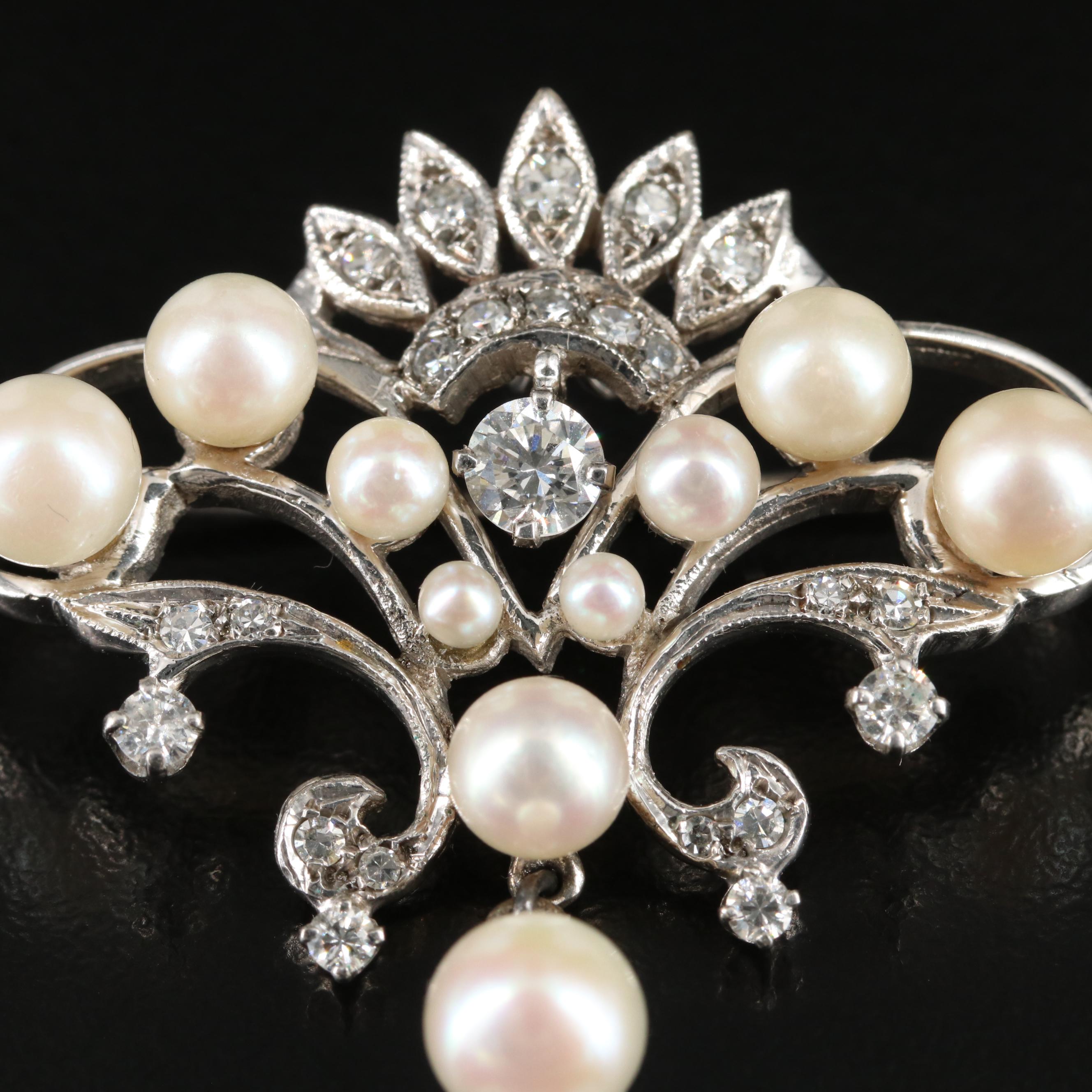 14K Pearl and Diamond Converter Brooch