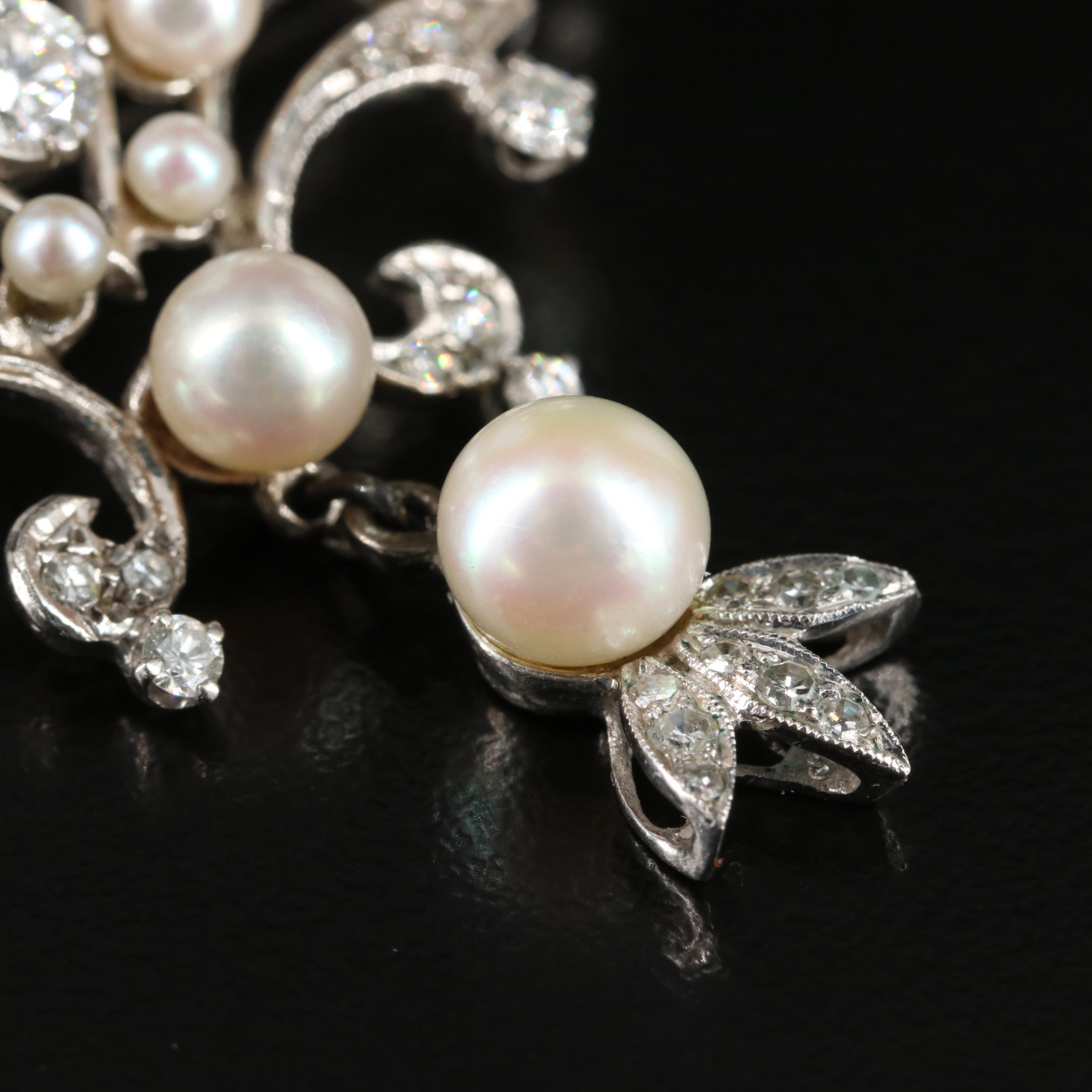 14K Pearl and Diamond Converter Brooch