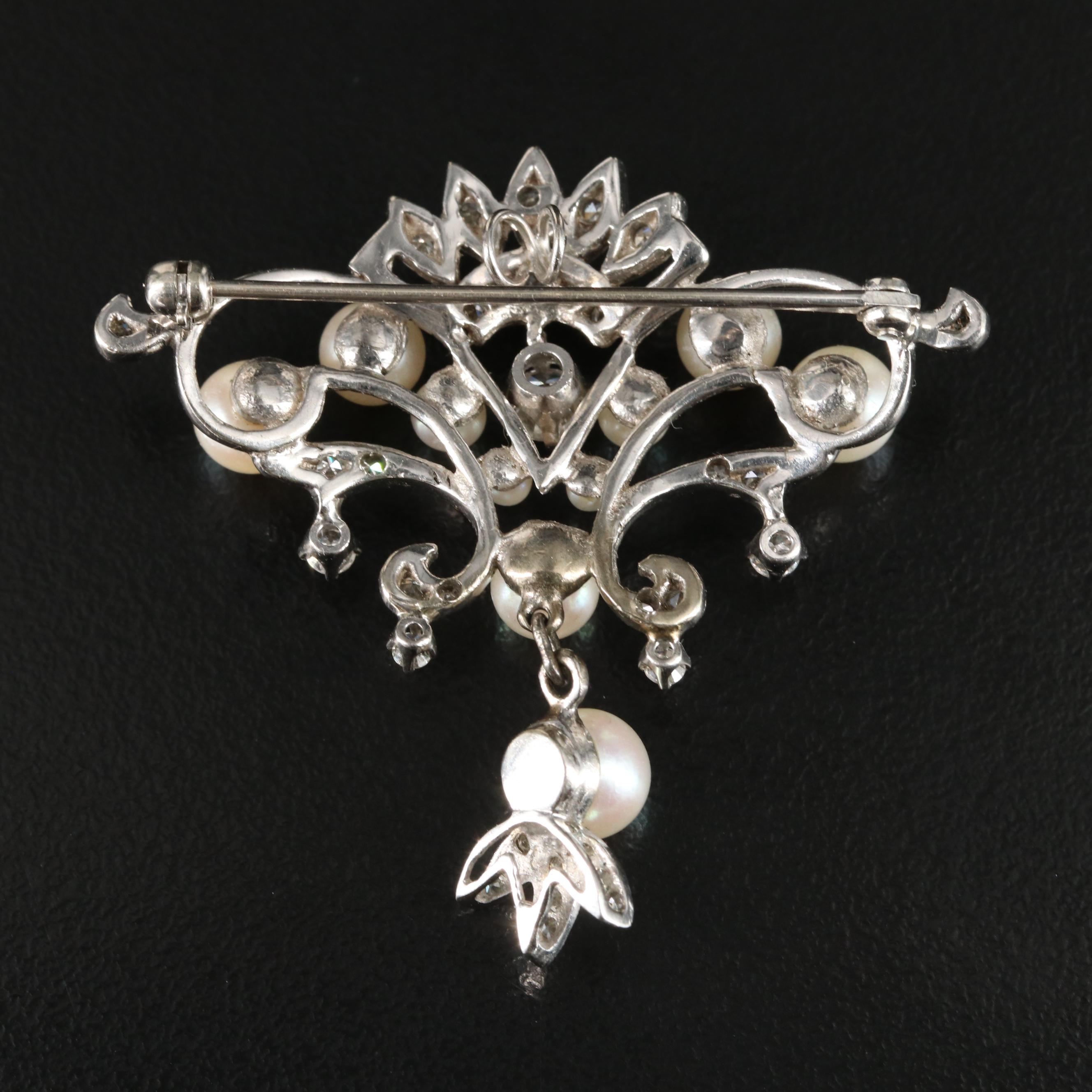 14K Pearl and Diamond Converter Brooch