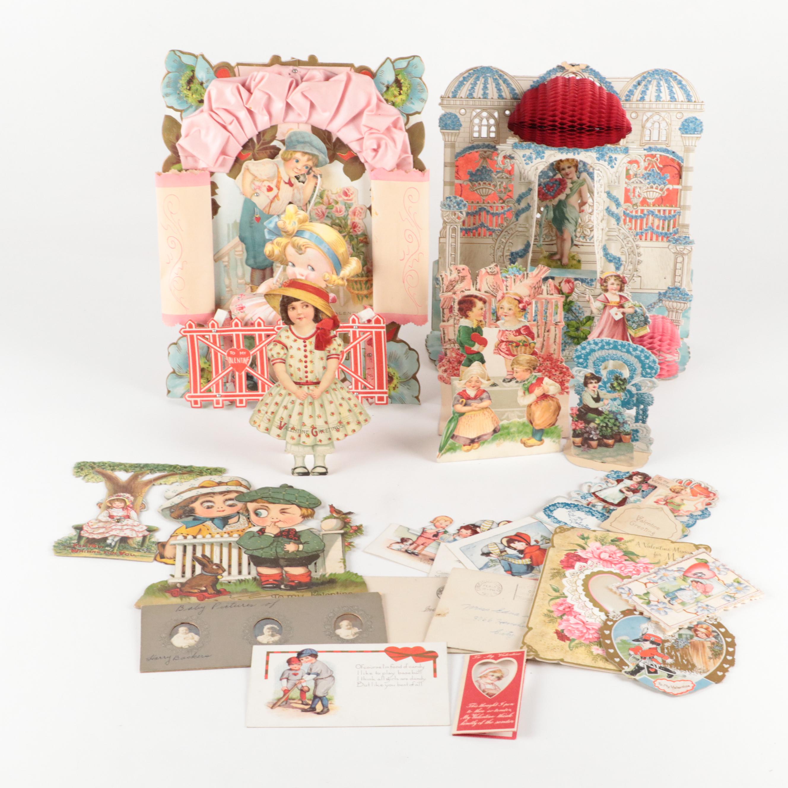 Valentine's Die-Cut Pop-Ups, Cards with Baby Photographs, Early 20th Century