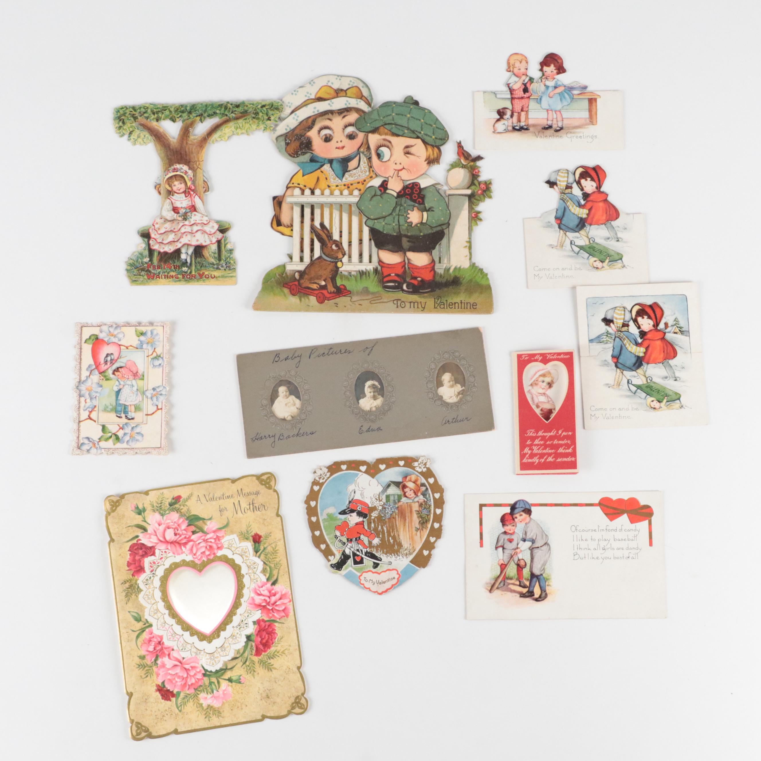 Valentine's Die-Cut Pop-Ups, Cards with Baby Photographs, Early 20th Century