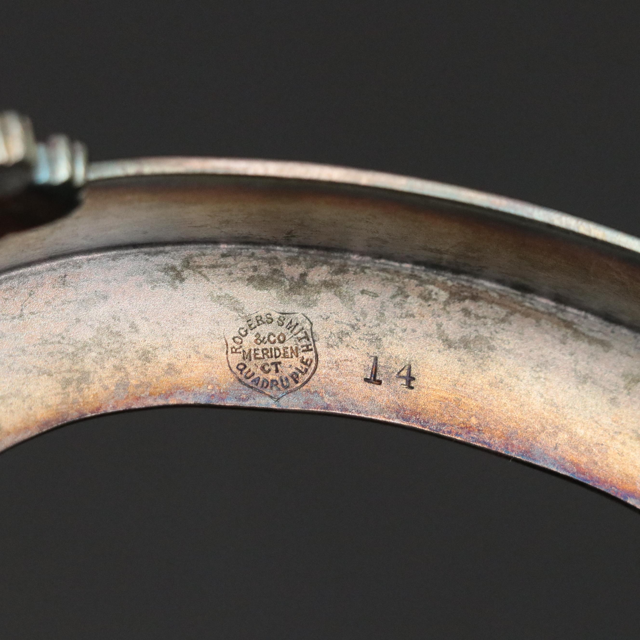 English E.J.D. Bodley Majolica and Silver Plate Cream and Sugar Set in Holder