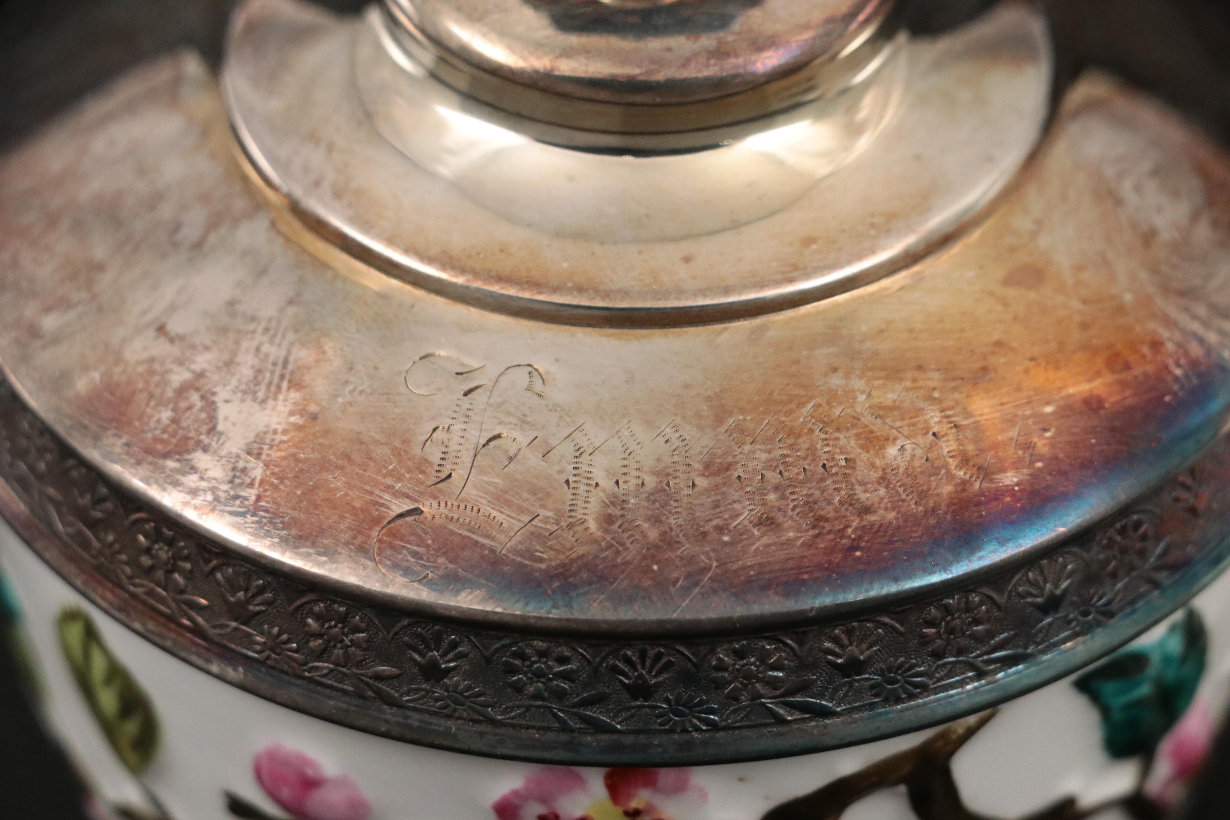 English E.J.D. Bodley Majolica and Silver Plate Cream and Sugar Set in Holder