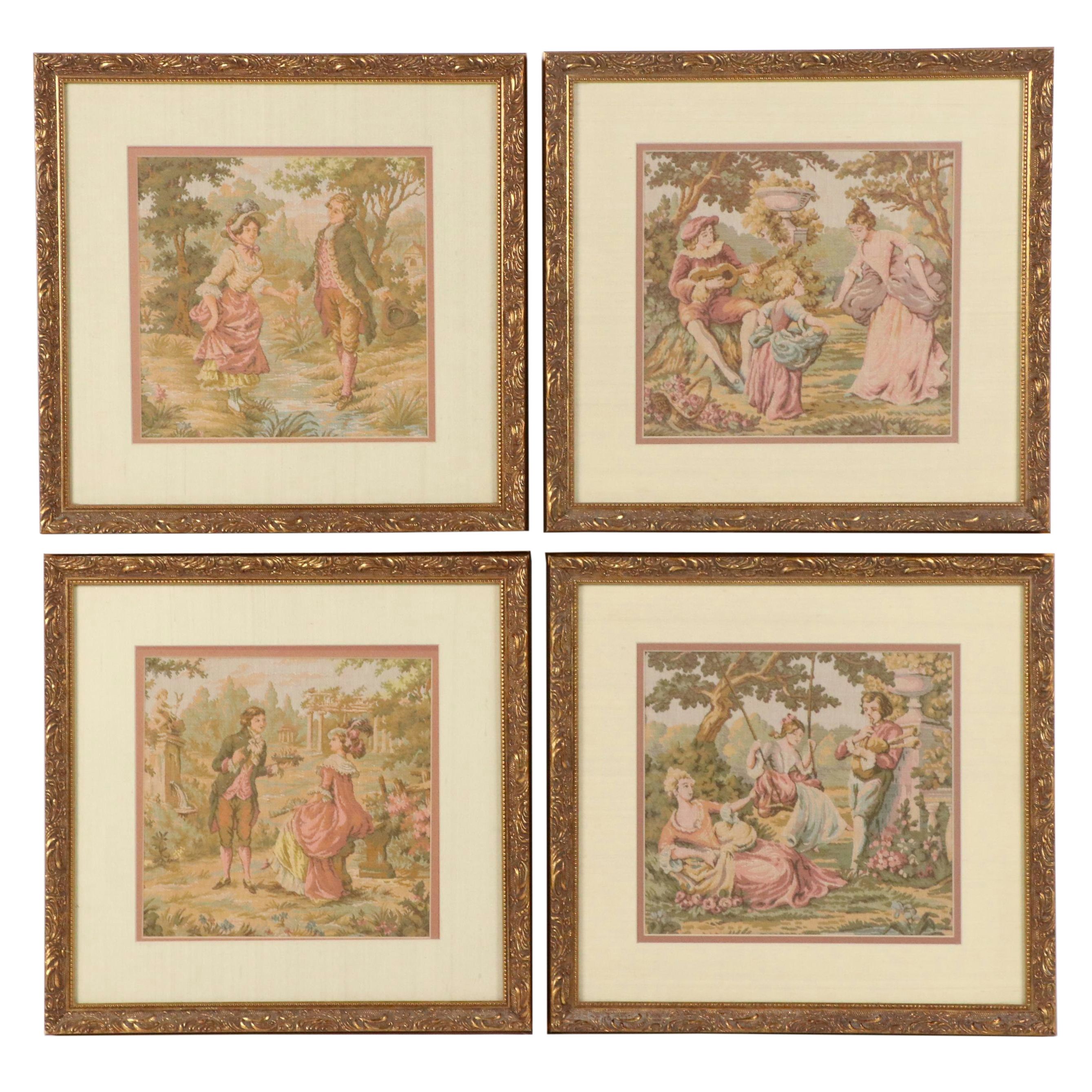 Framed Gobelin Rococo Style Woven Tapestries