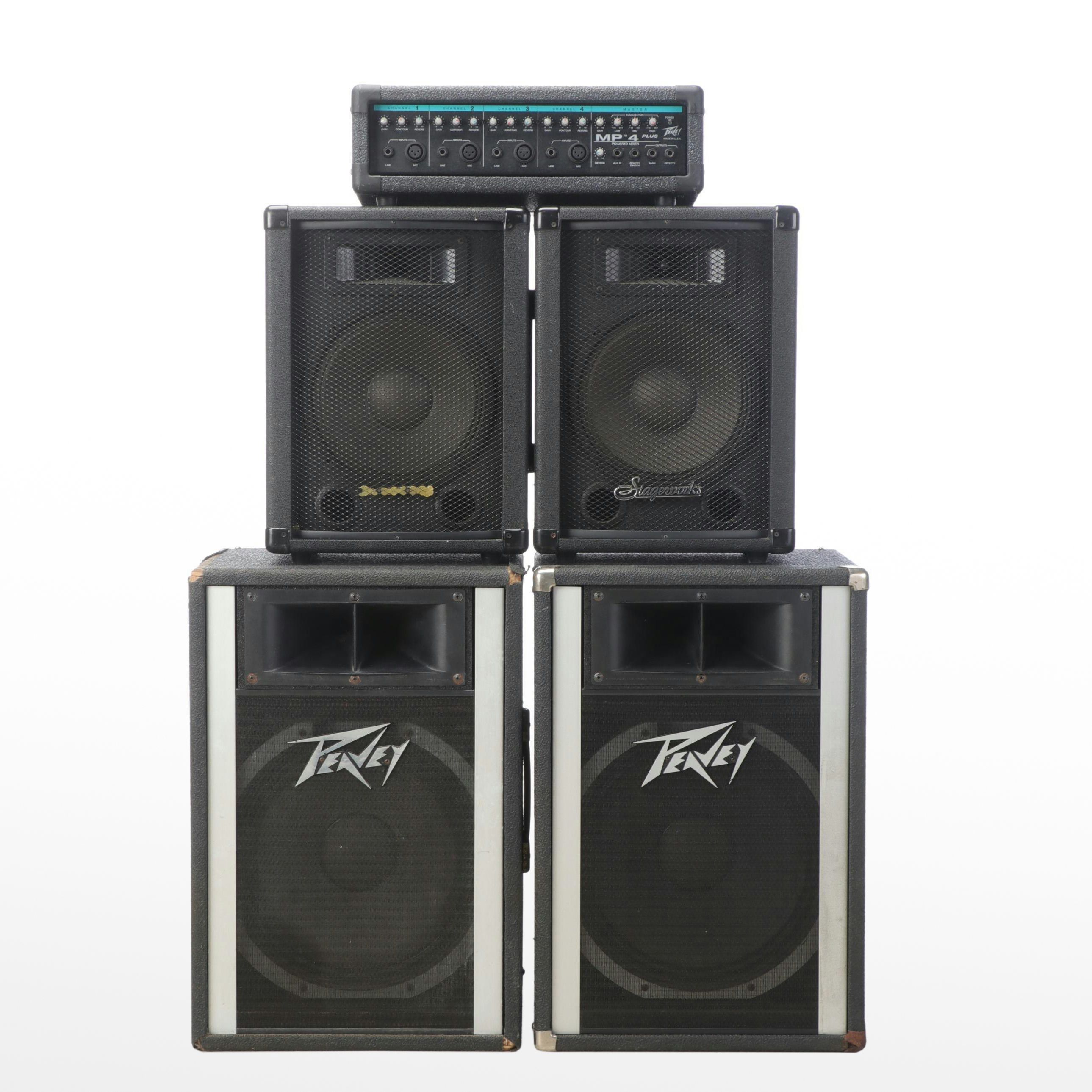 Peavey 4 Channel Powered Mixer with Stageworks Speakers and More