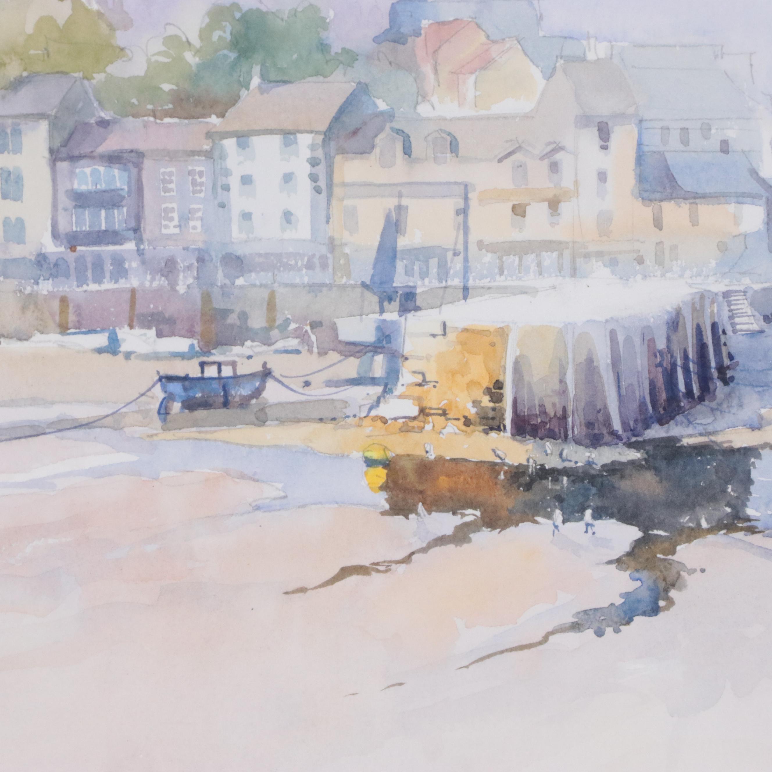 Terry Burke Watercolor Painting of Harbor Scene "Bock"