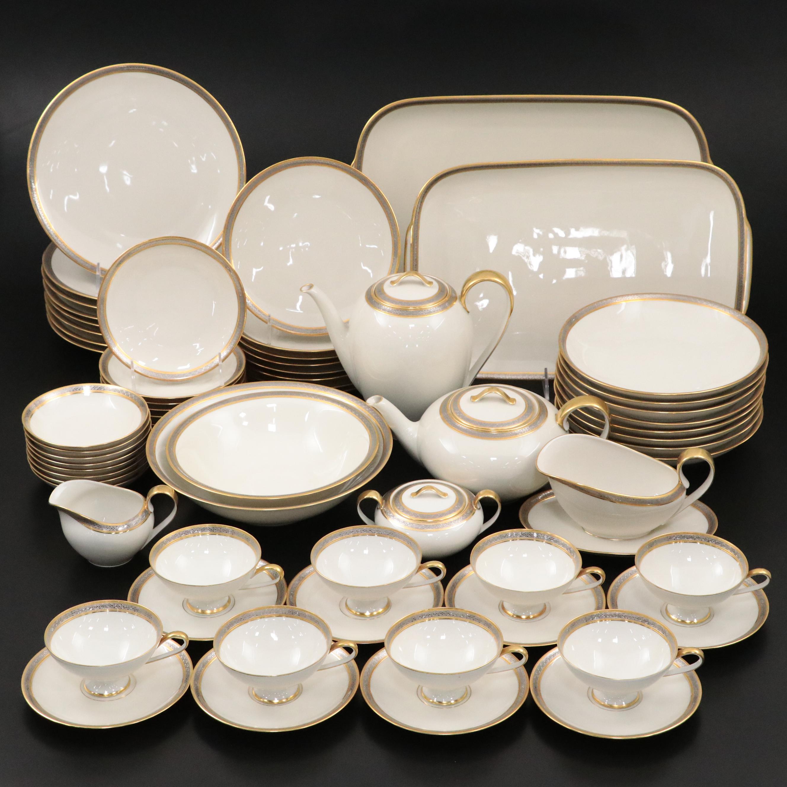 Hutschenreuther Gilt and Silver Rimmed Porcelain Dinnerware, 1948-1970