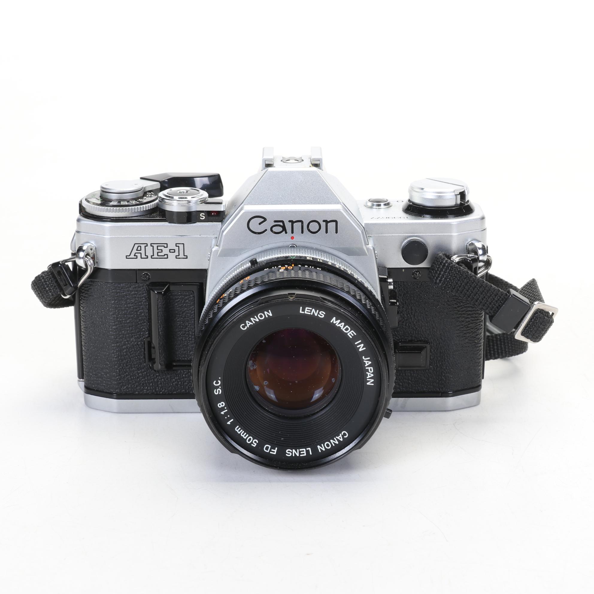 Canon AE-1 Camera Body with Lens, Albinar-ADG Lens and Kodak Instamatic Camera