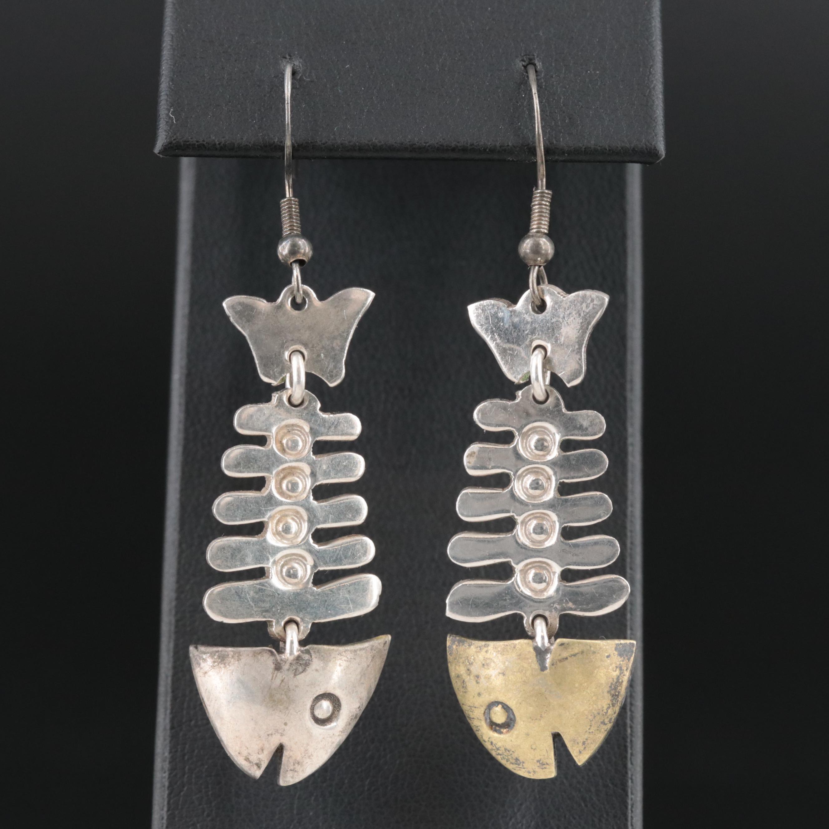Mexican Sterling Fishbone Earrings