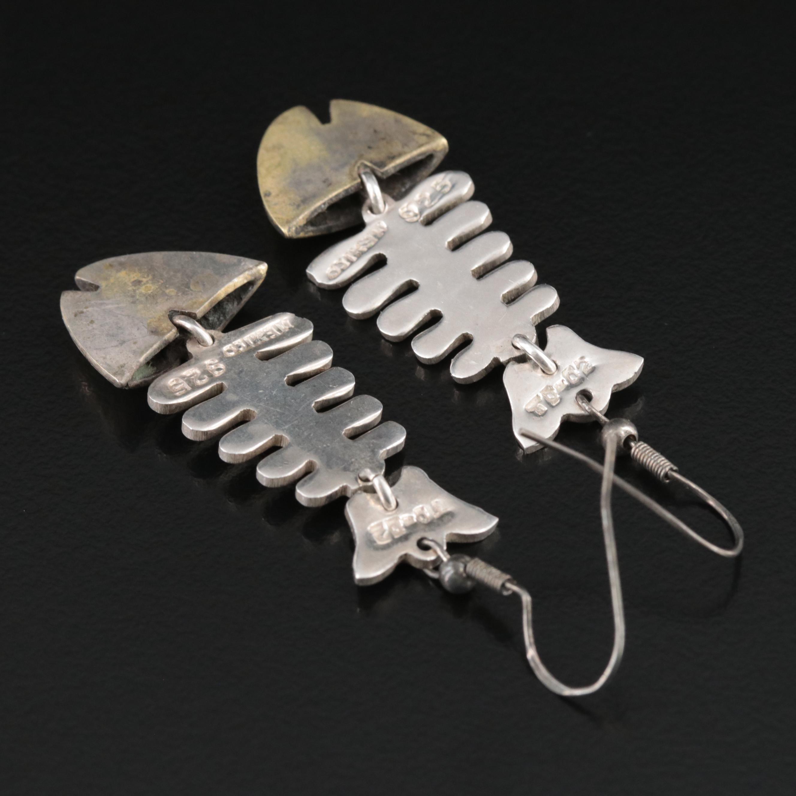 Mexican Sterling Fishbone Earrings