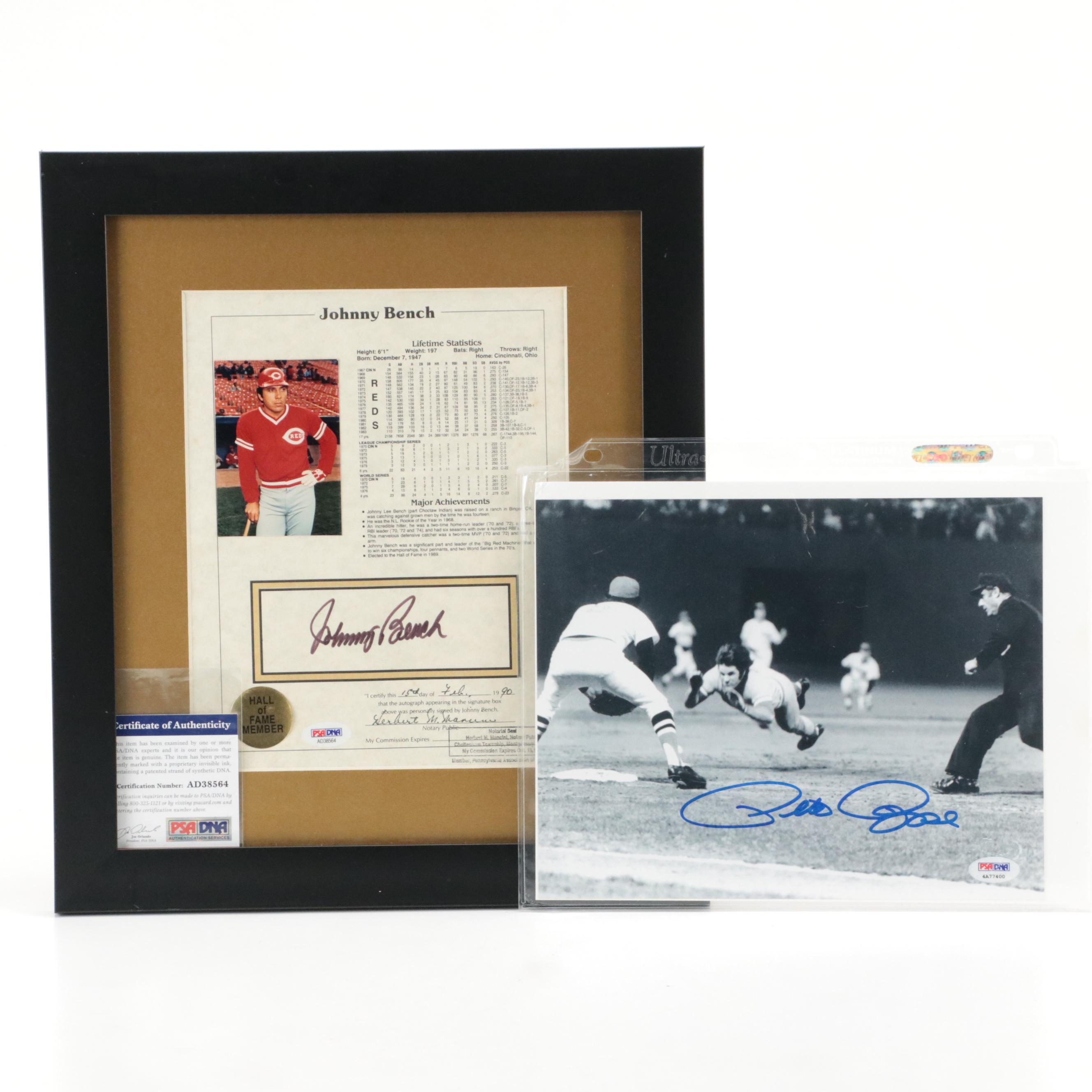 Johnny Bench Signed HOF Display with Pete Rose Signed Cincinnati Reds Print