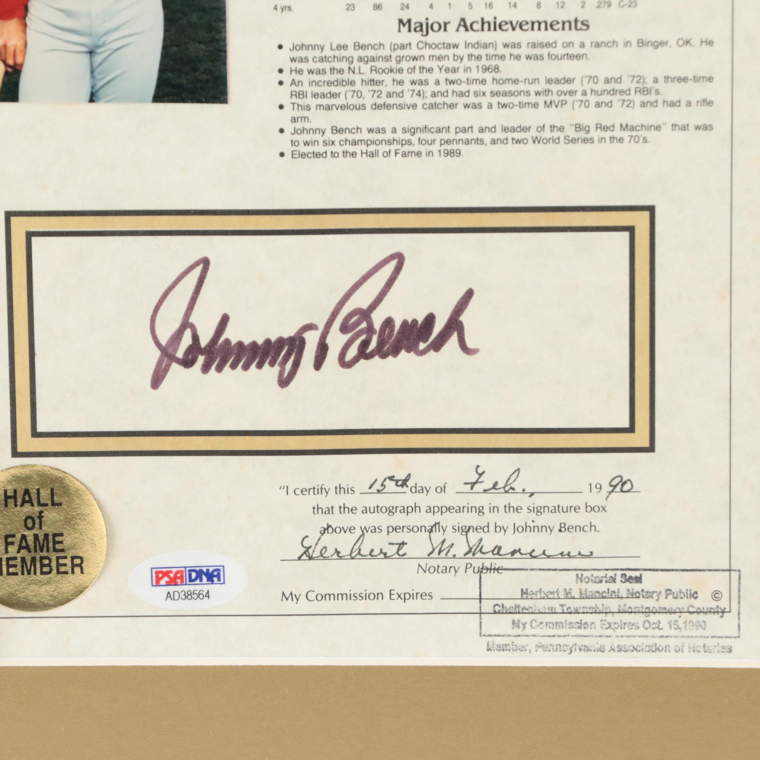 Johnny Bench Signed HOF Display with Pete Rose Signed Cincinnati Reds Print