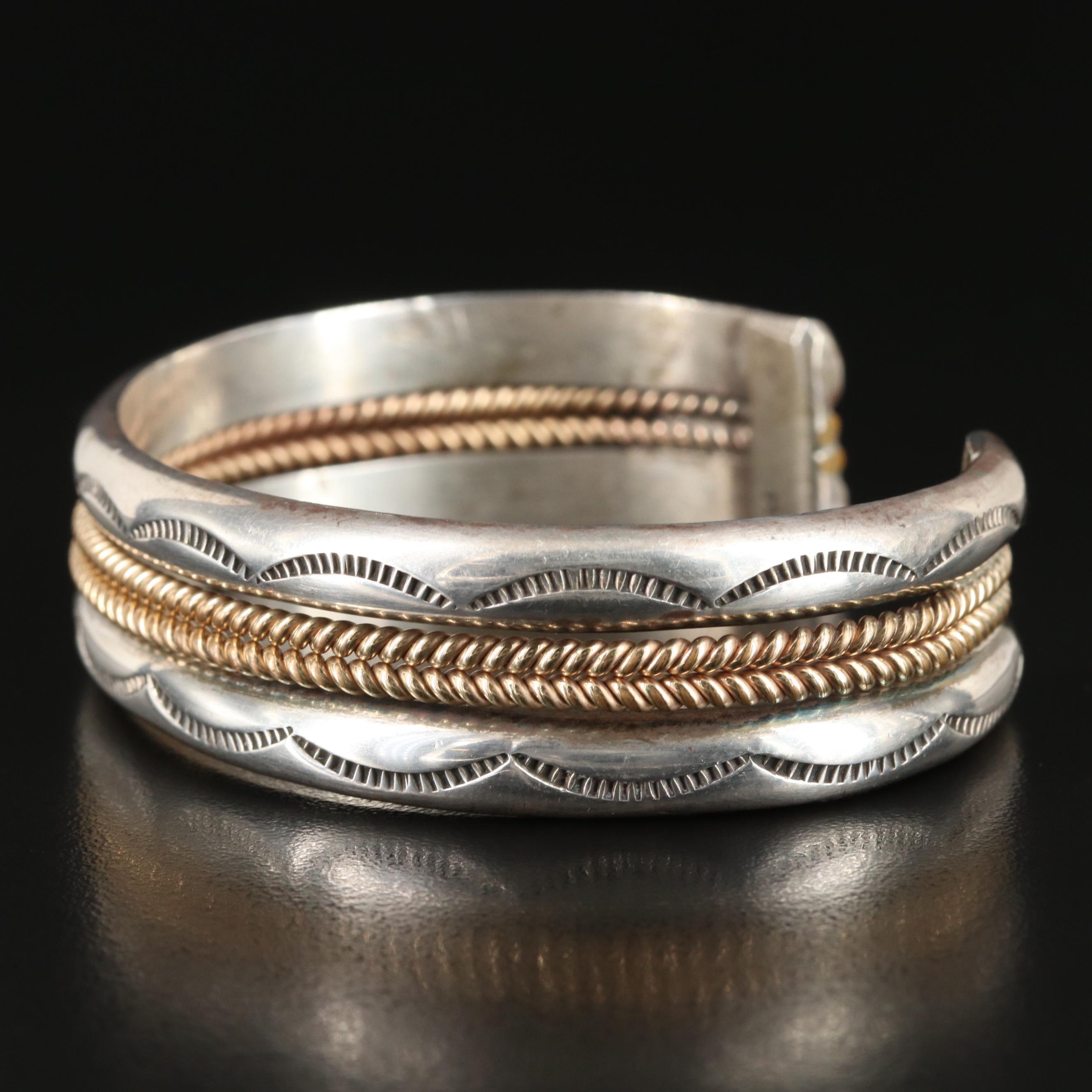 James Mason Navajo Diné Sterling Stampwork Cuff with Rope Accents