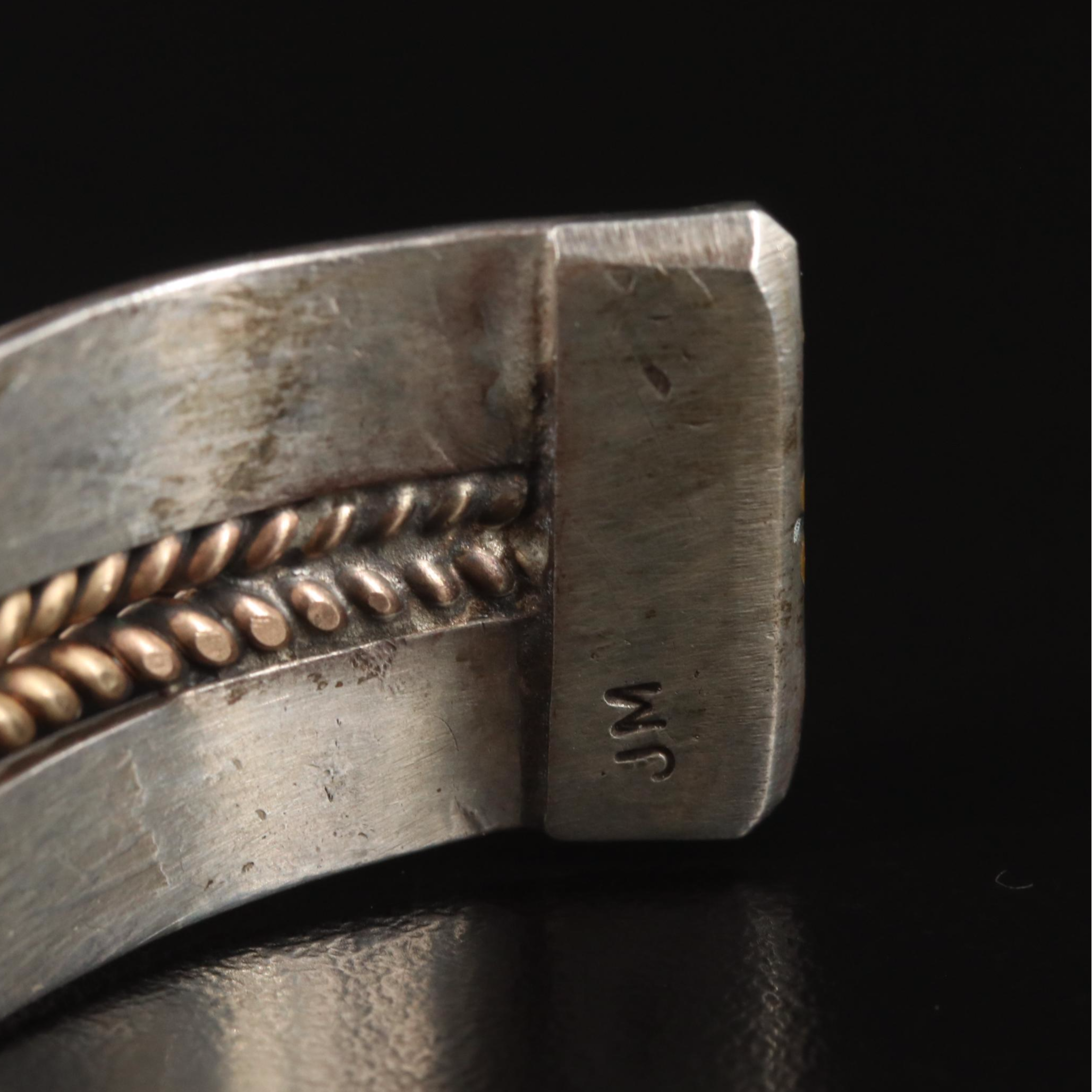 James Mason Navajo Diné Sterling Stampwork Cuff with Rope Accents