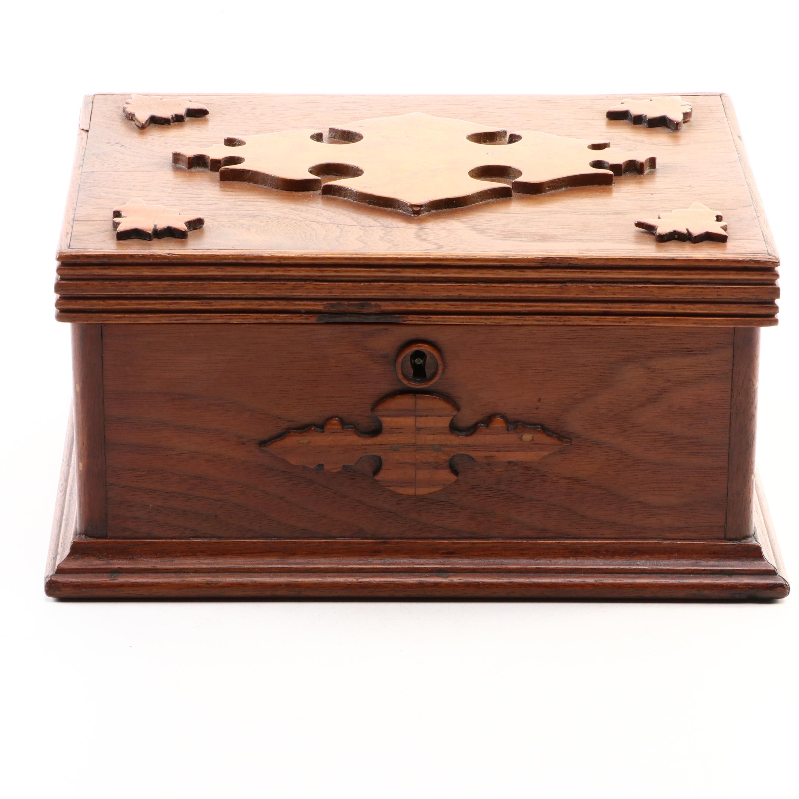 Victorian Walnut Sewing Box with Sewing Supplies, Late 19th Century