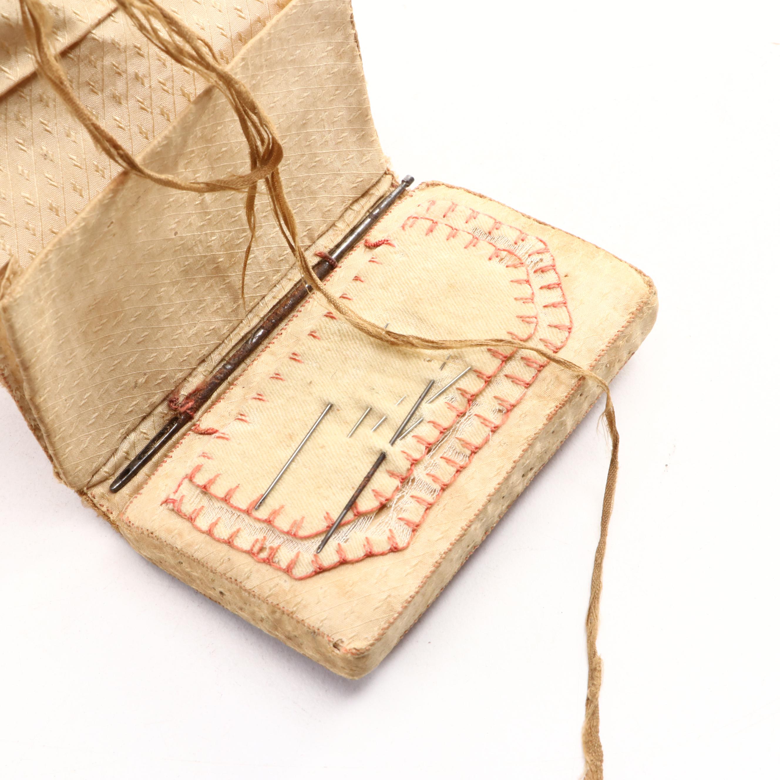 Victorian Walnut Sewing Box with Sewing Supplies, Late 19th Century