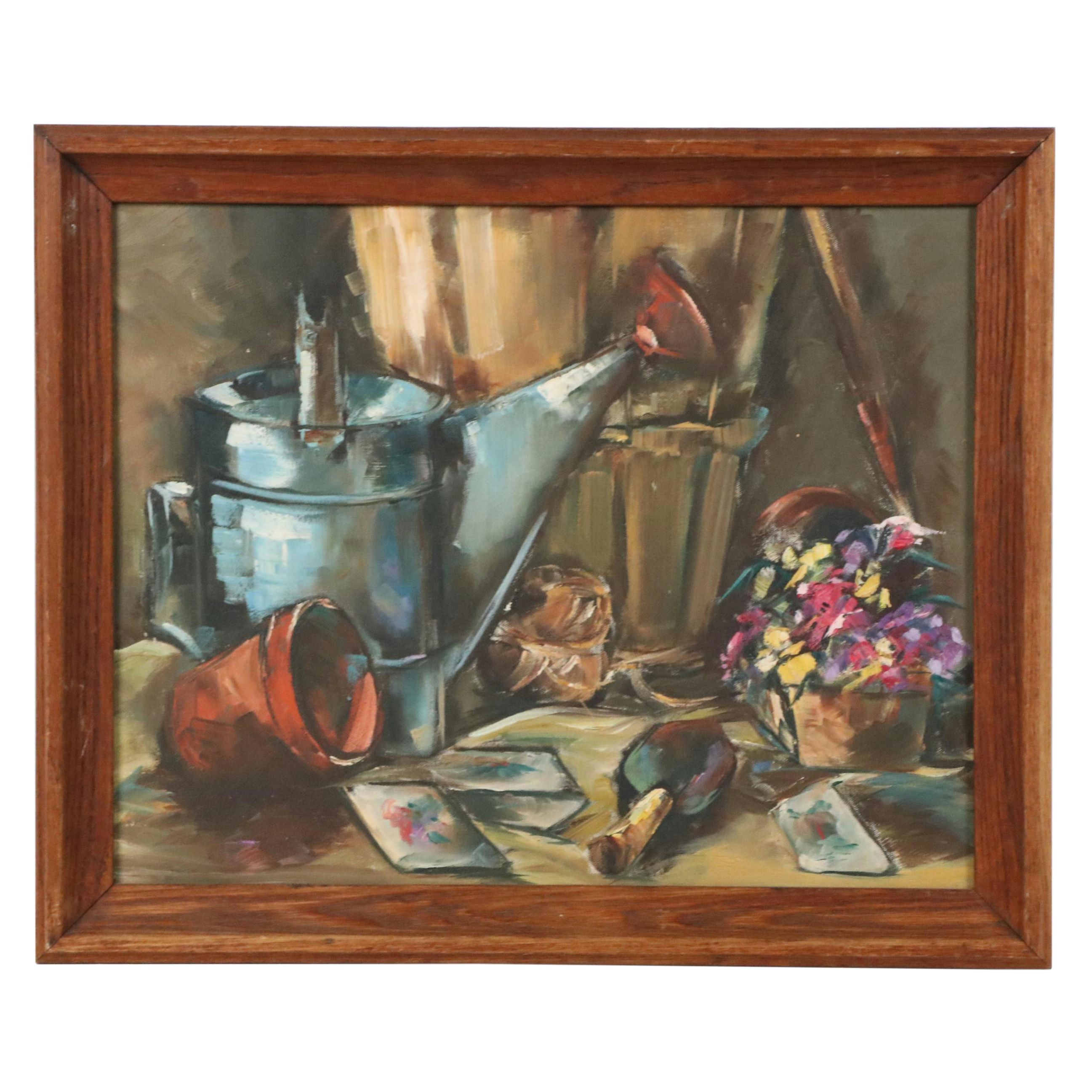 Gardening-Themed Still Life Oil Painting