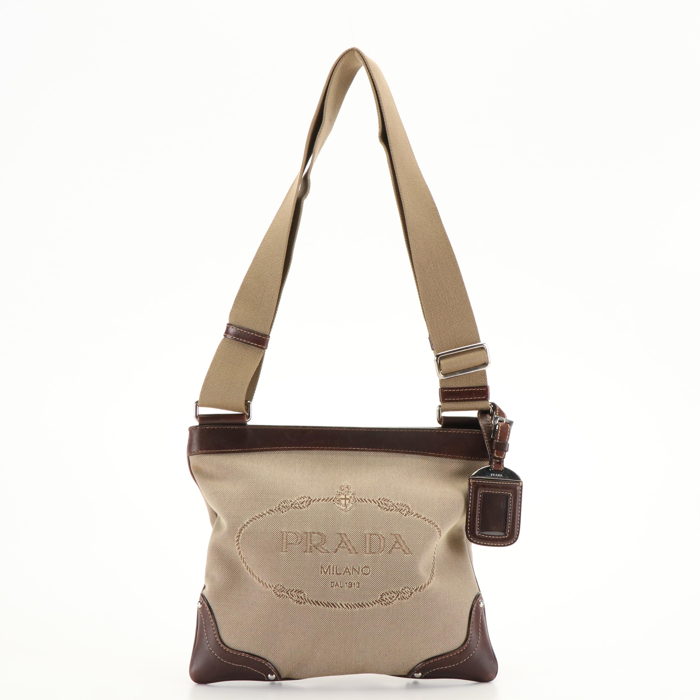 Prada Jacquard Logo Canvas and Leather Messenger Bag