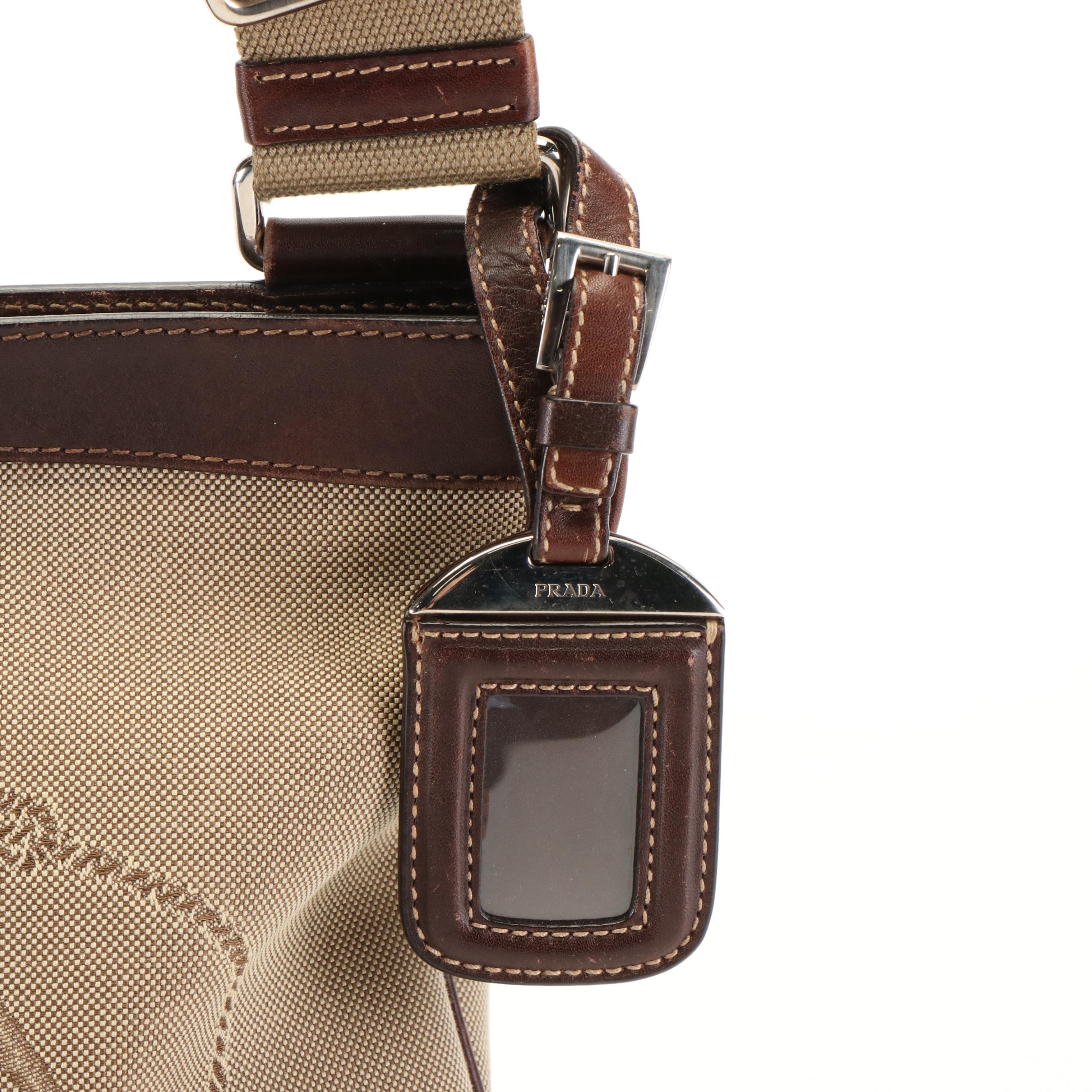 Prada Jacquard Logo Canvas and Leather Messenger Bag