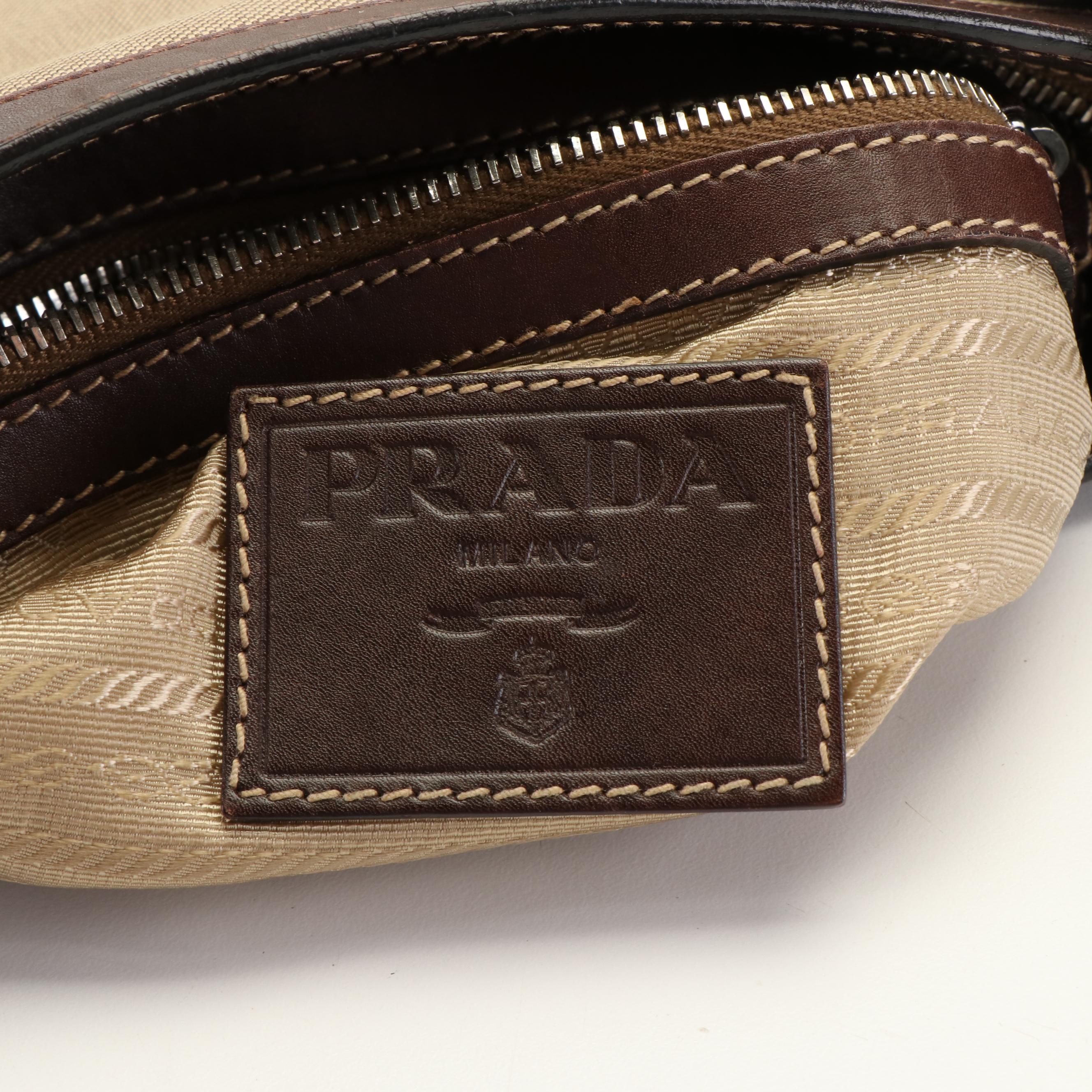 Prada Jacquard Logo Canvas and Leather Messenger Bag