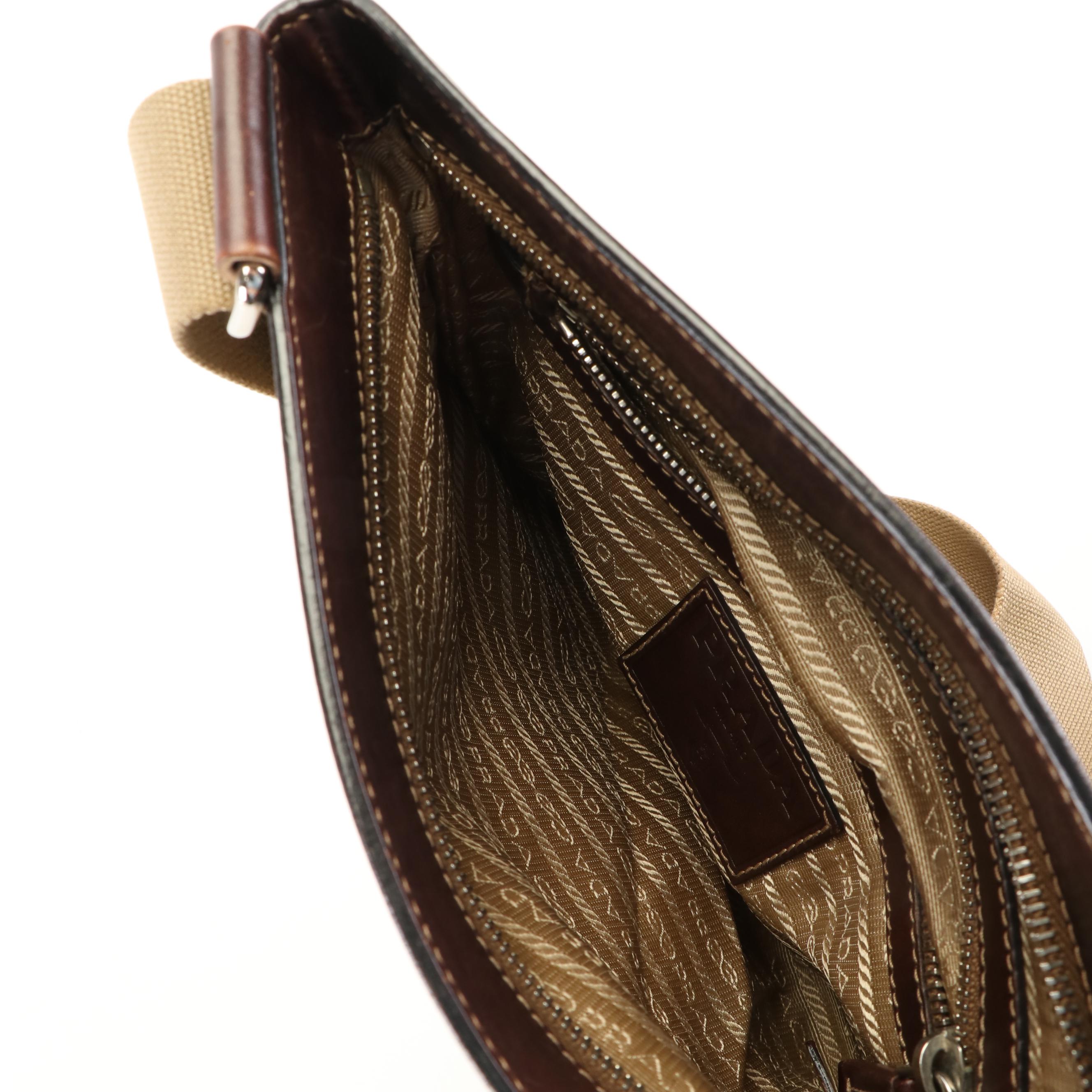 Prada Jacquard Logo Canvas and Leather Messenger Bag