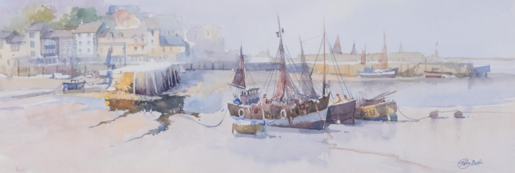 Terry Burke Watercolor Painting of Harbor Scene "Bock"